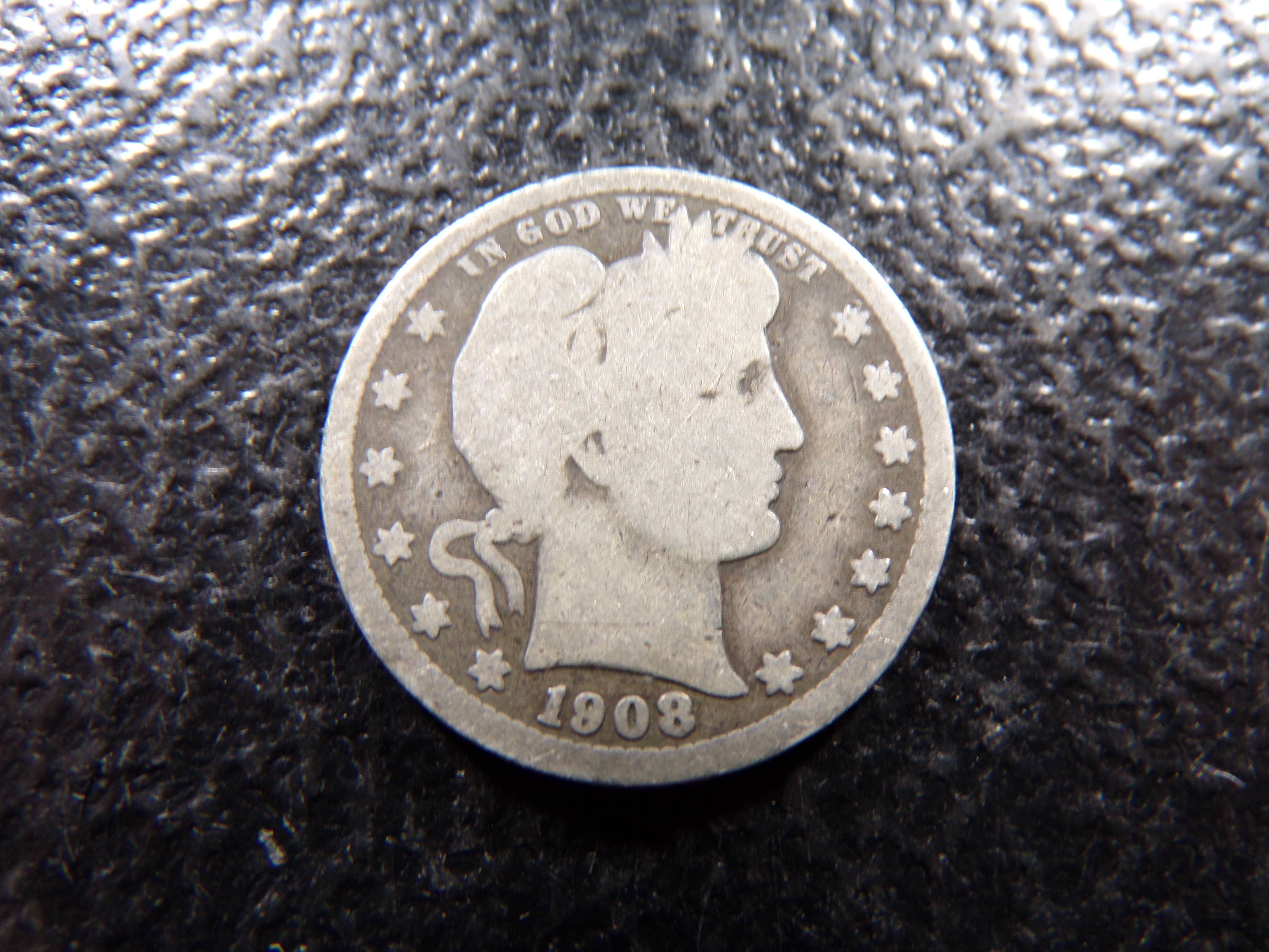 1908-S BARBER SILVER QUARTER