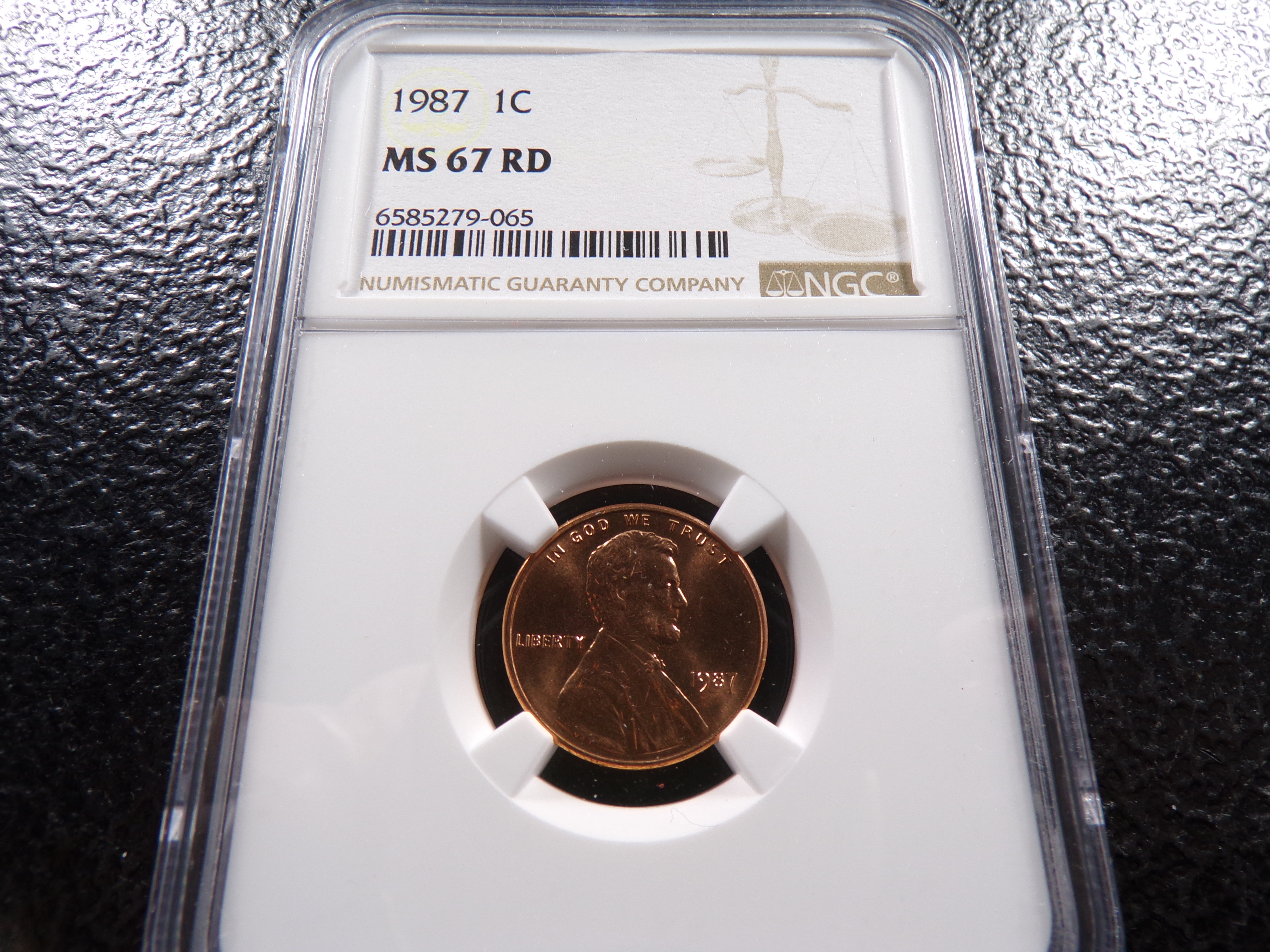 1987 NGC MS67RD LINCOLN CENT