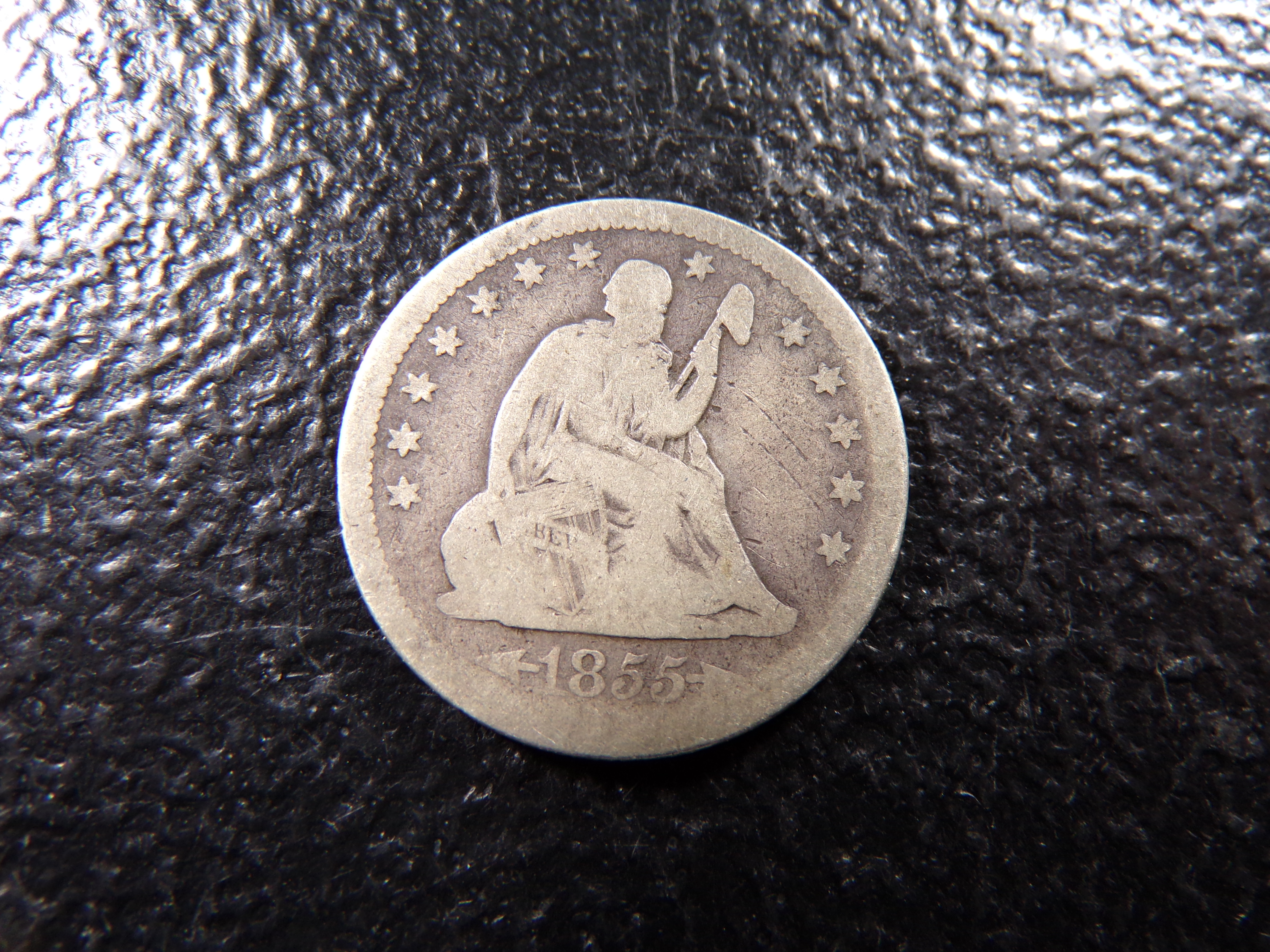 1855 W / ARROWS SEATED LIBERTY SILVER QUARTER