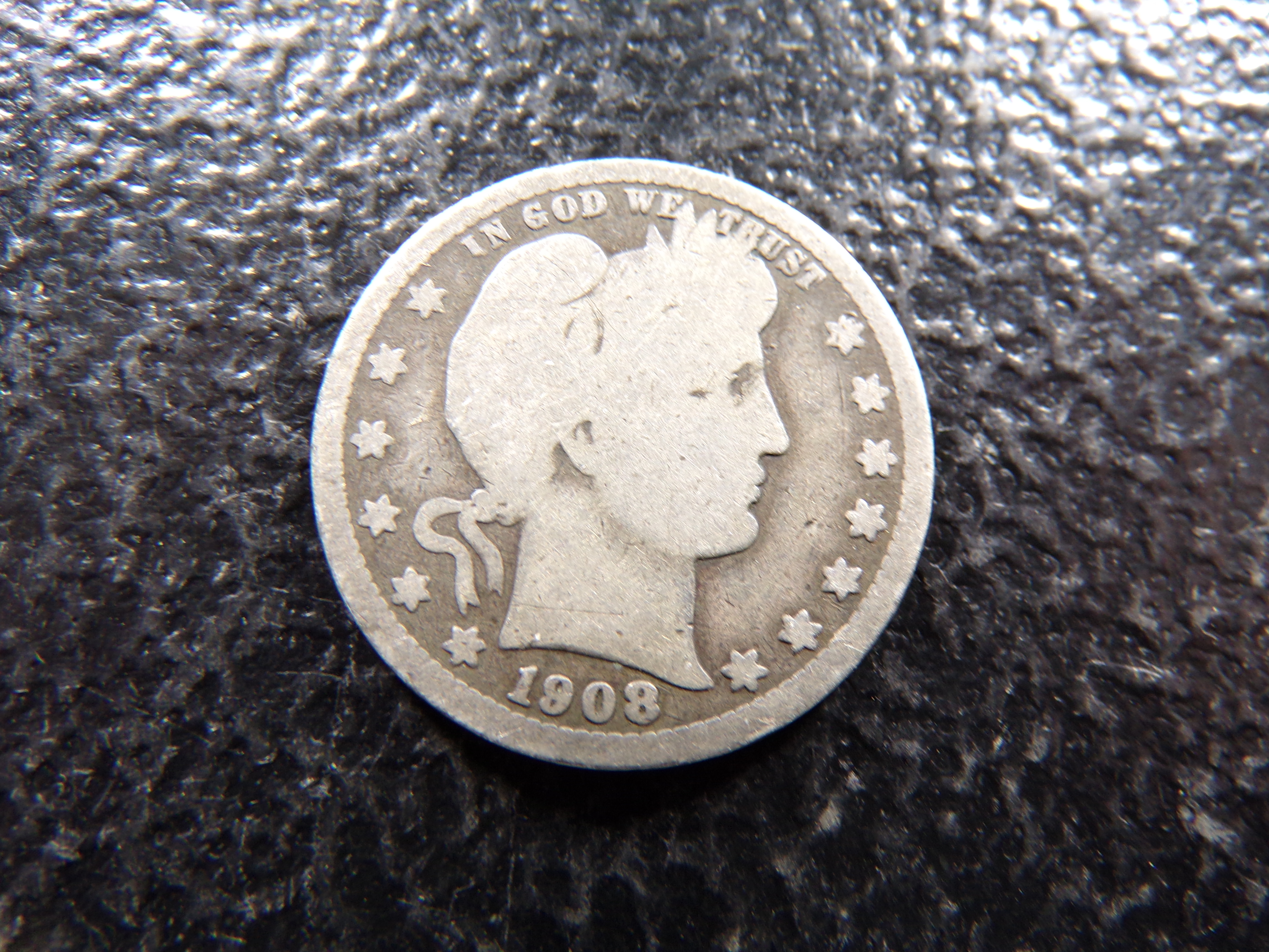 1908-S BARBER SILVER QUARTER