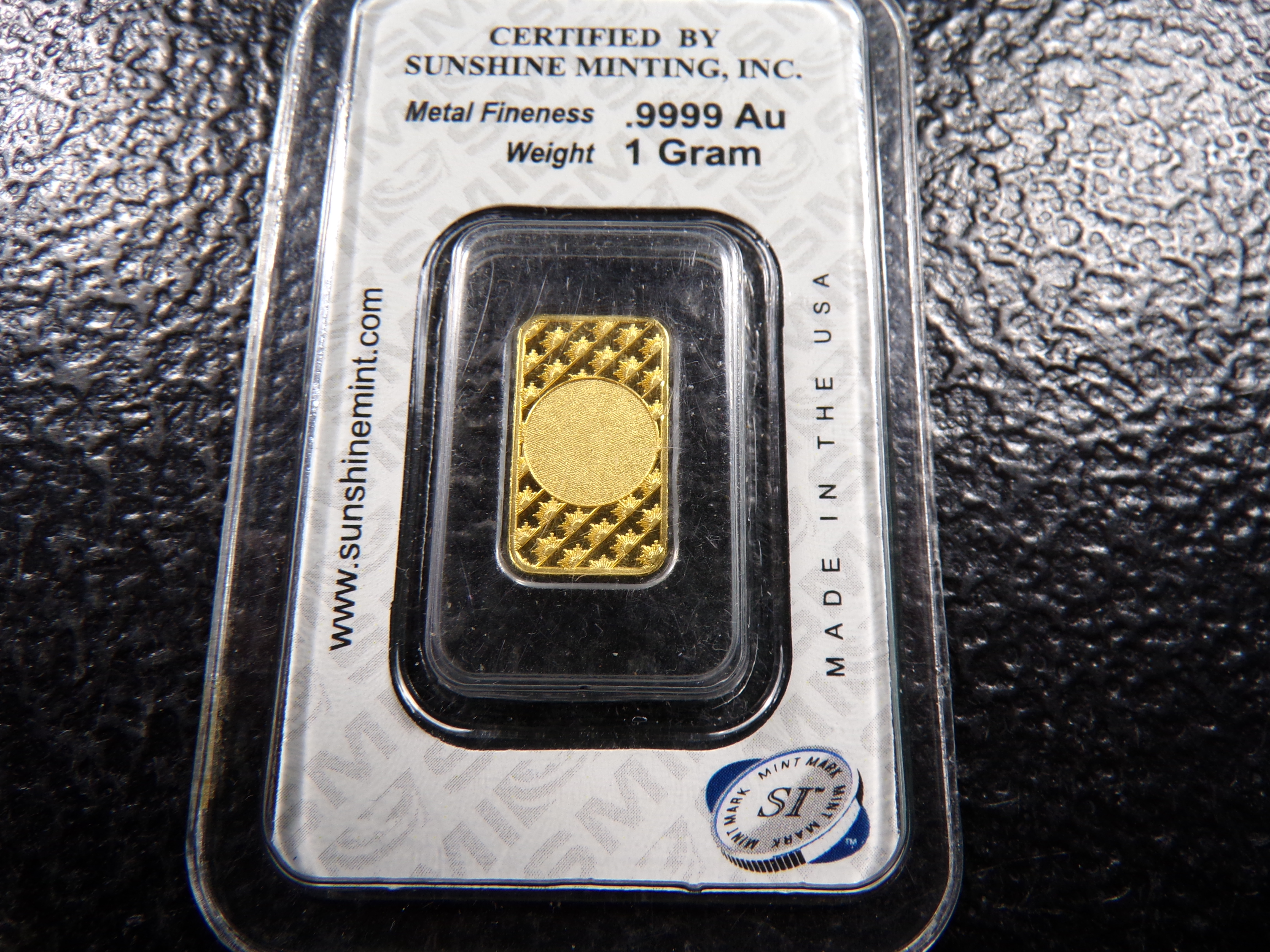 SUNSHINE MINTING 1 GRAM .9999 FINE GOLD BAR