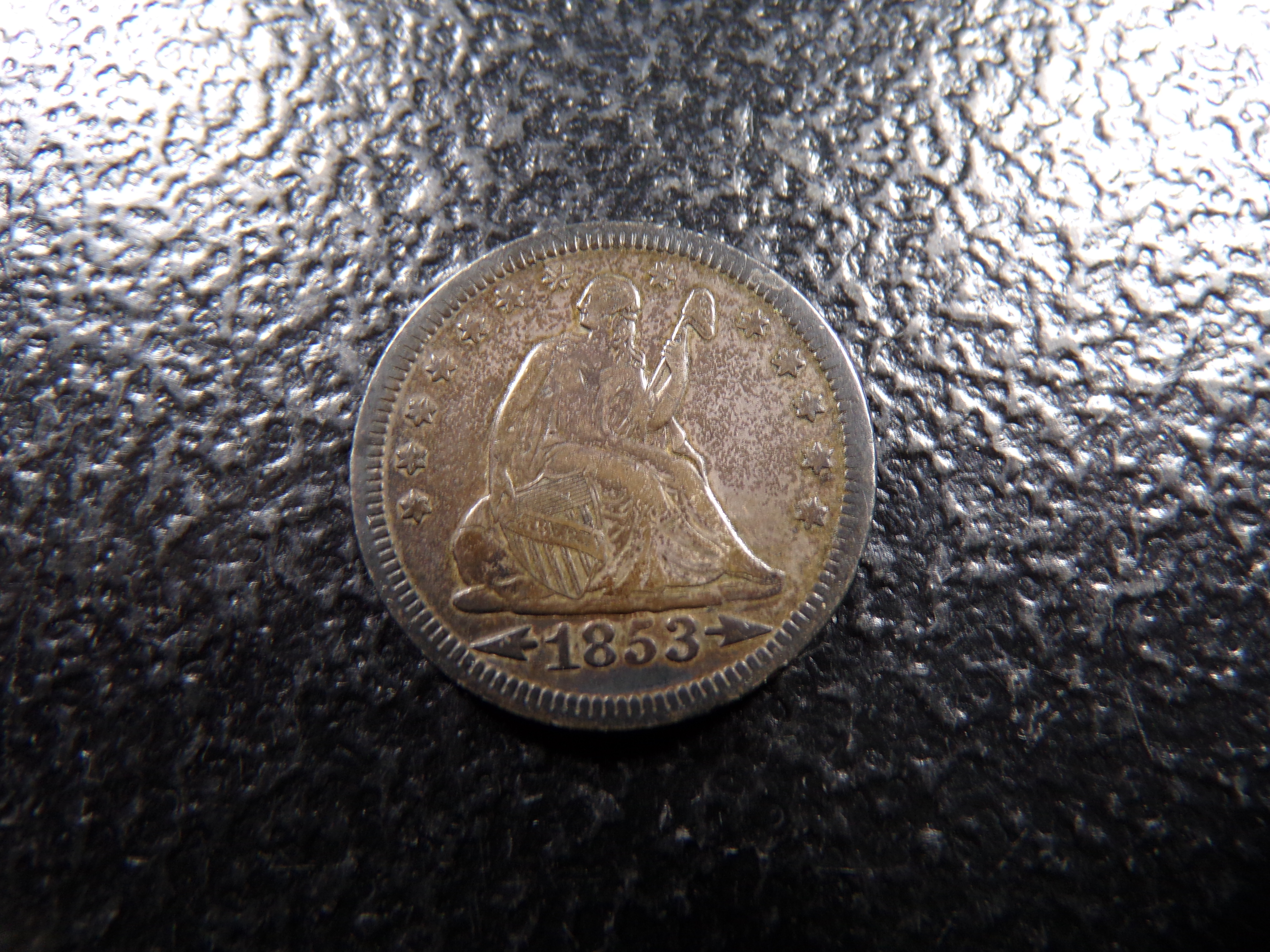 1853 RARE DATE SEATED LIBERTY SILVER QUARTER