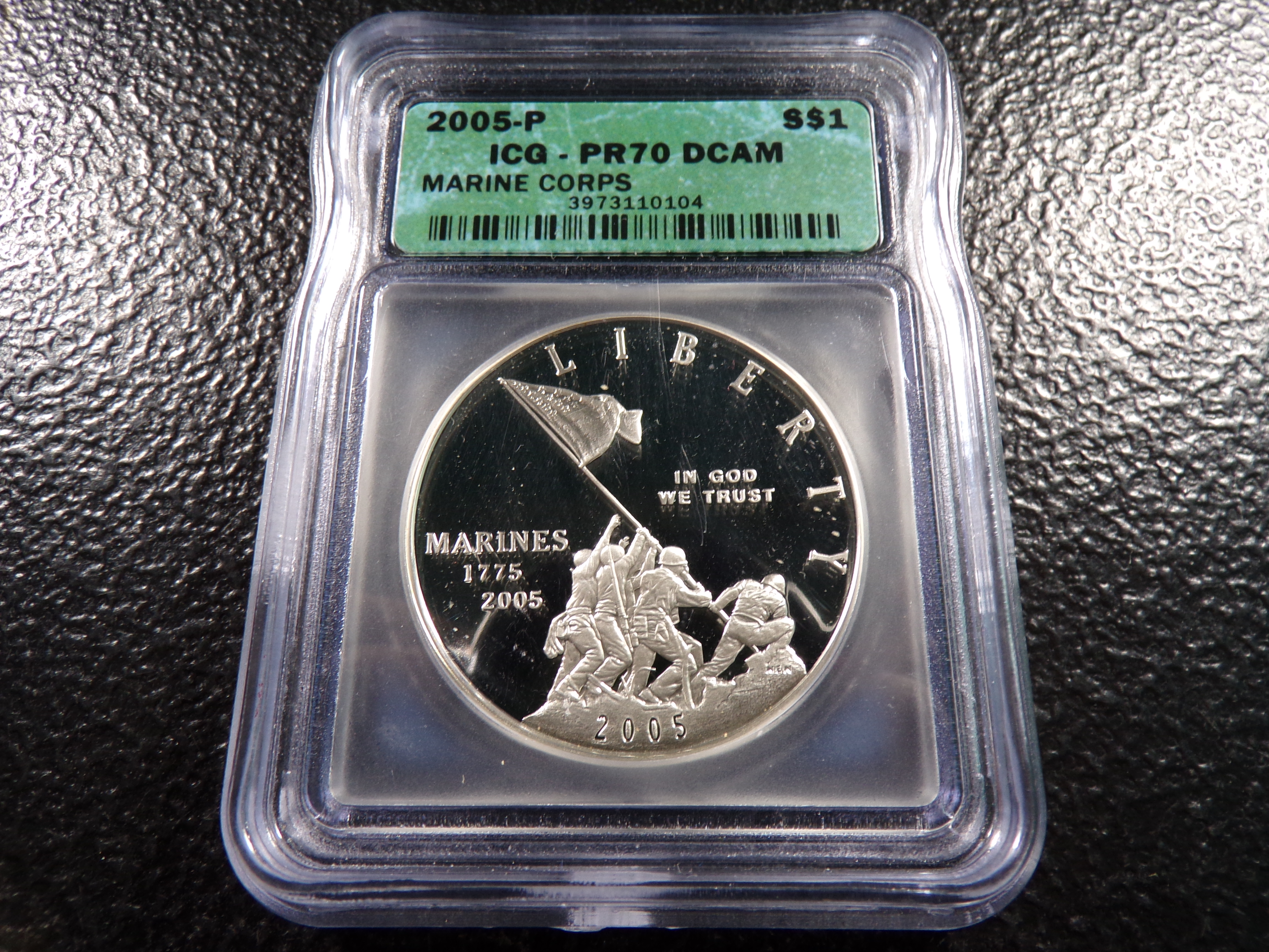 2005-p Icg pr70 Dcam Marine Corps Silver Proof Dollar