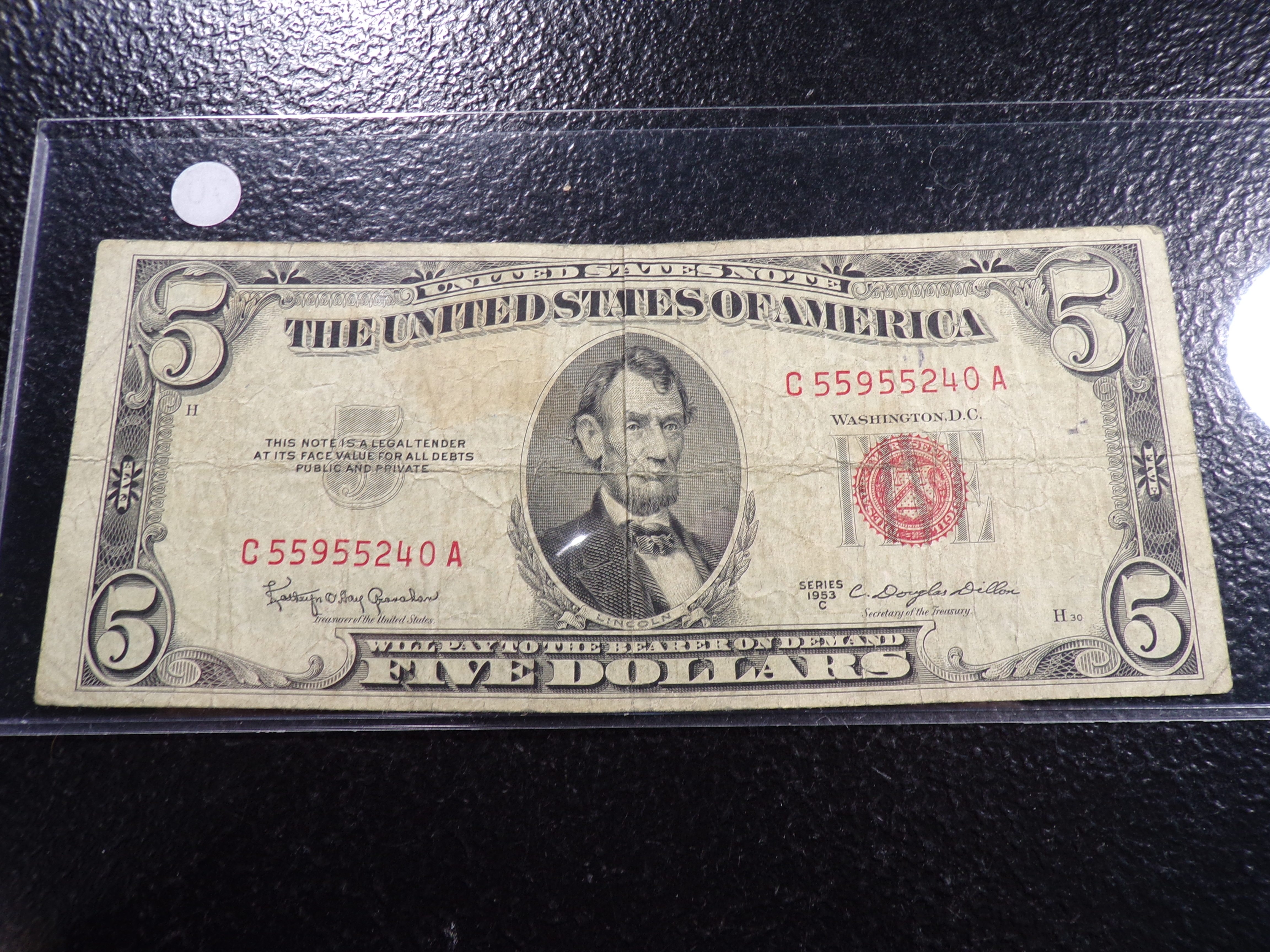 1953-C RED SEAL $5 UNITED STATES NOTE