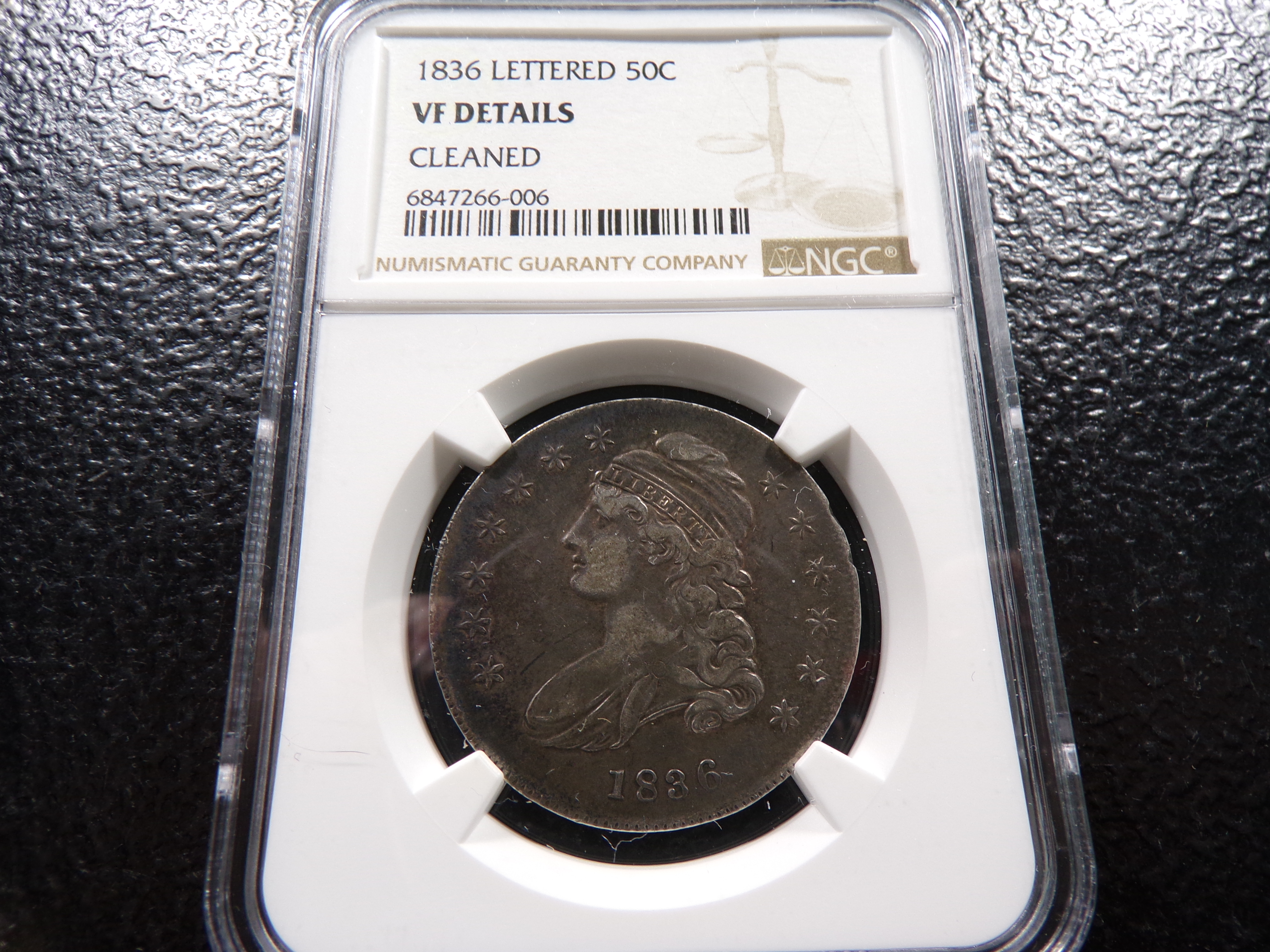1836 NGC VF DETAILS RARE DATE CAPPED BUST SILVER HALF DOLLAR
