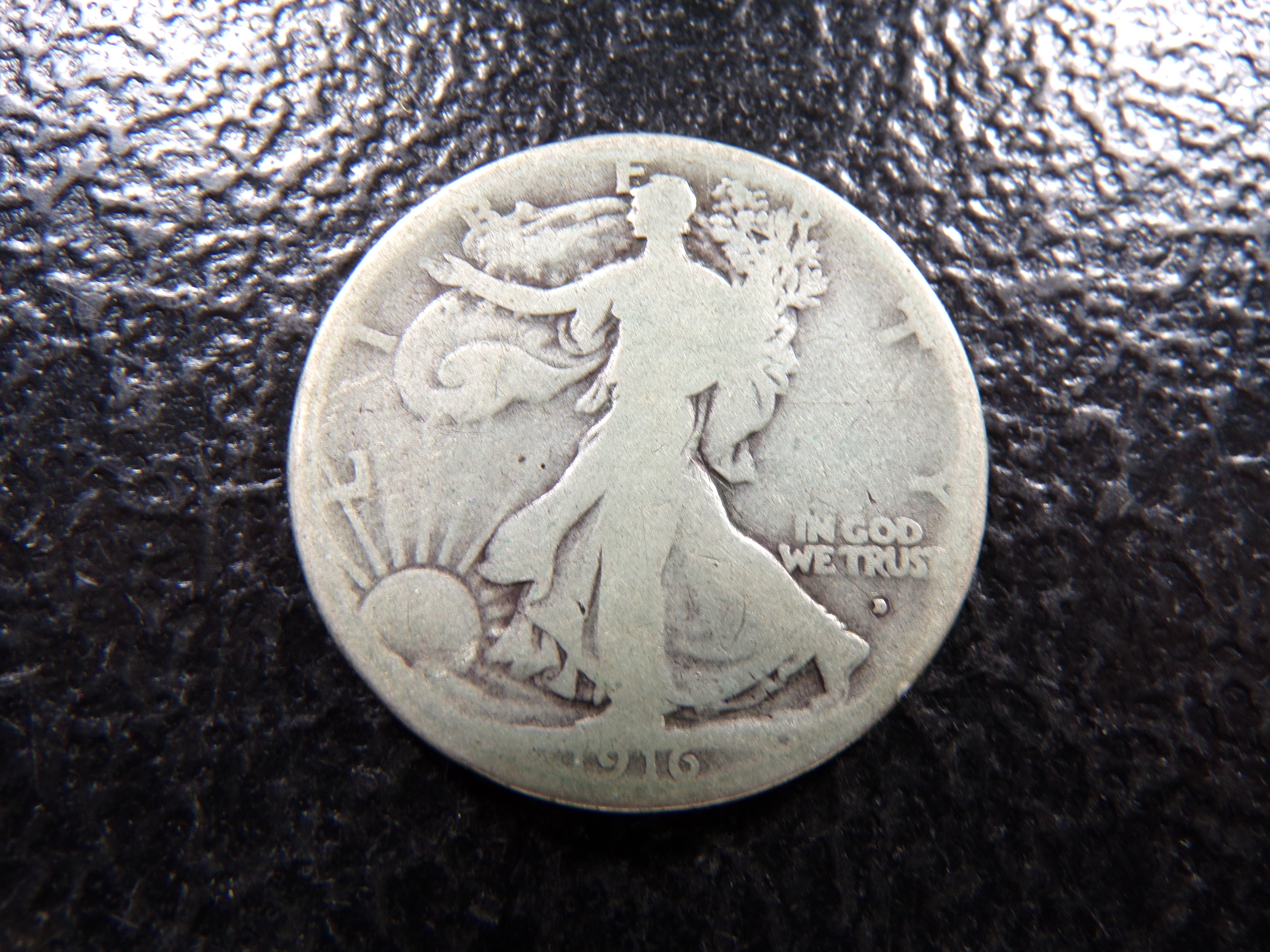 1916-D OBV. RARE DATE WALKING LIBERTY SILVER HALF DOLLAR