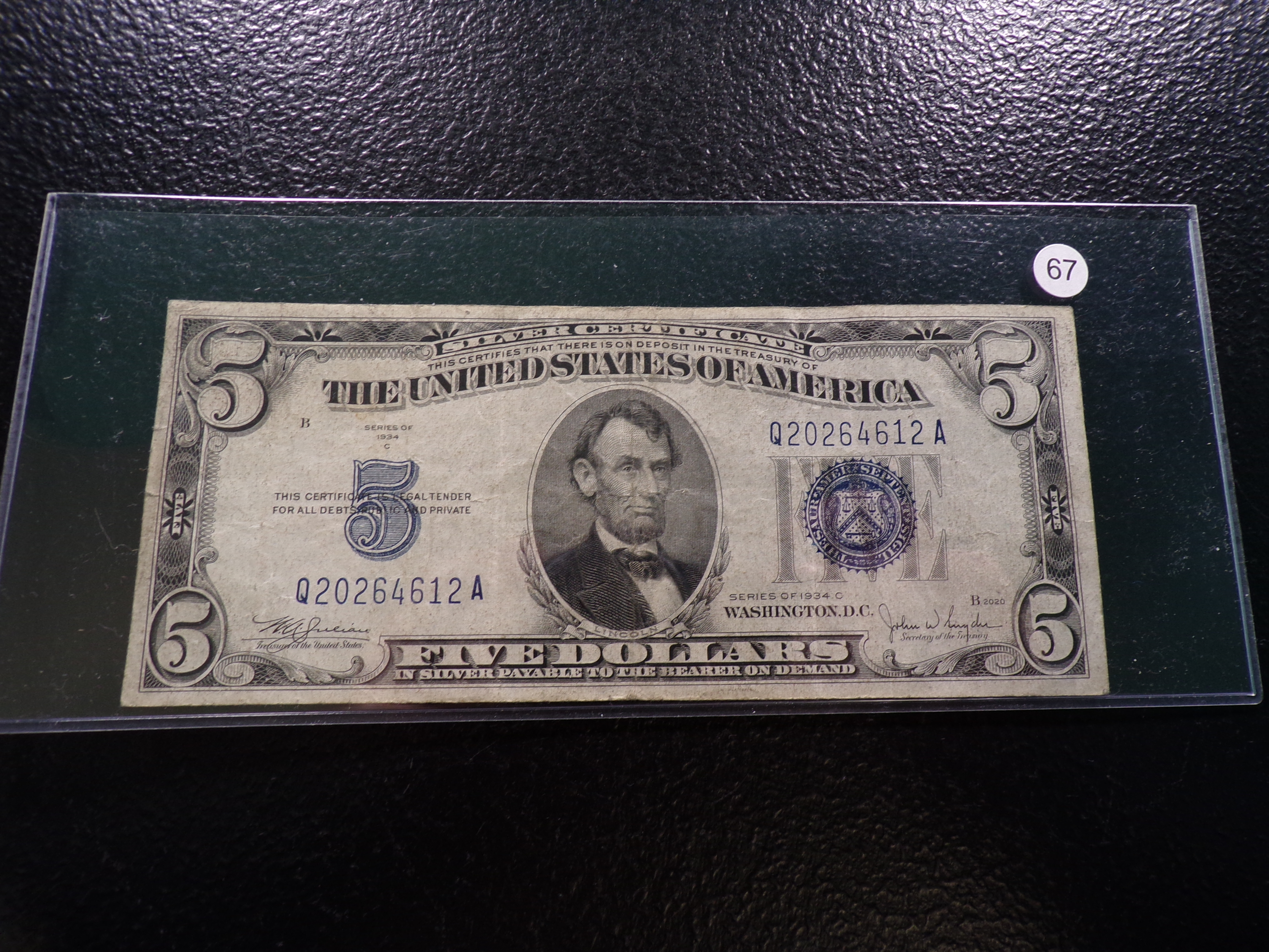 1934-C BLUE SEAL $5 SILVER CERTIFICATE