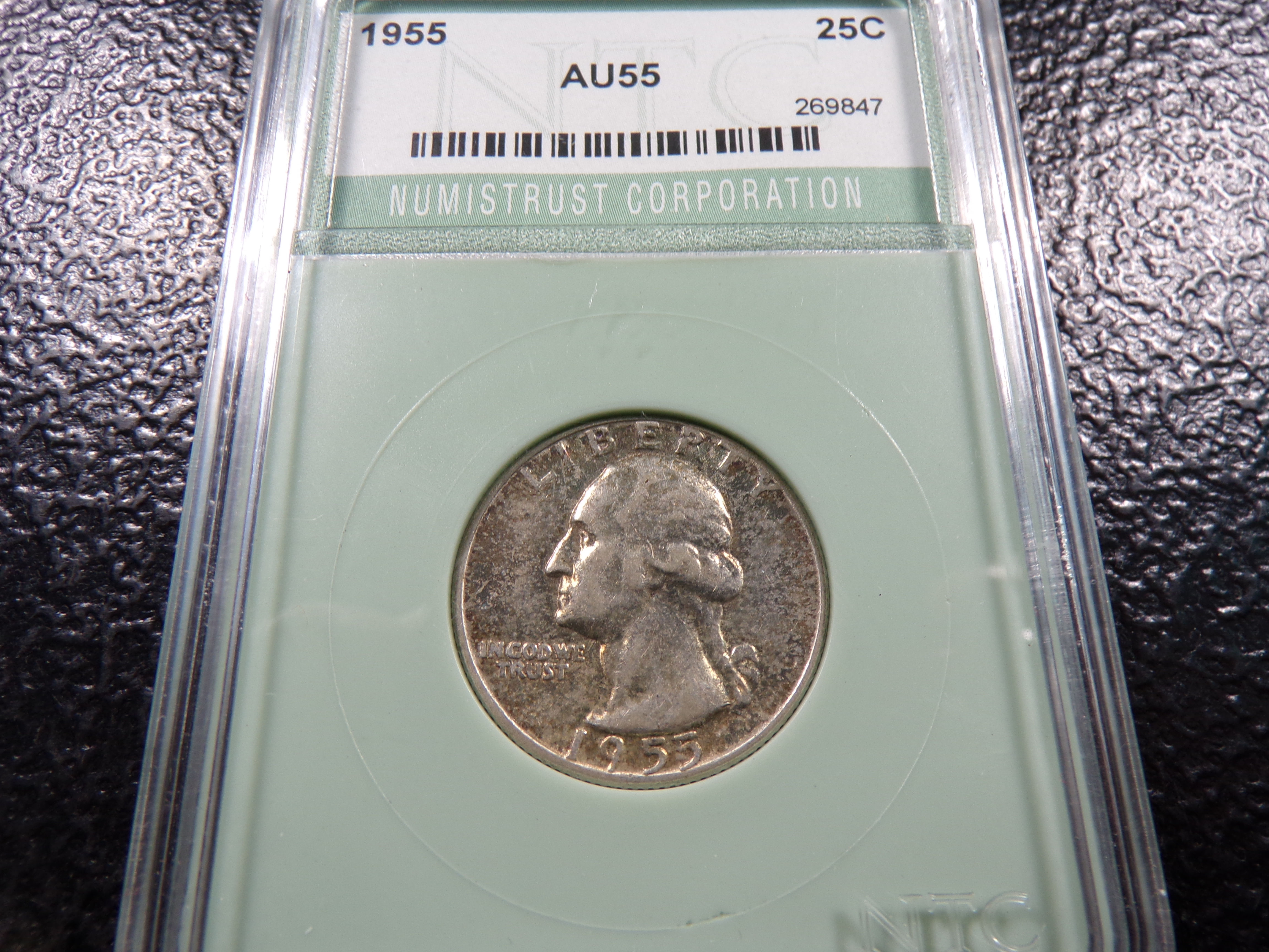 1955 NTC AU55 WASHINGTON SILVER QUARTER