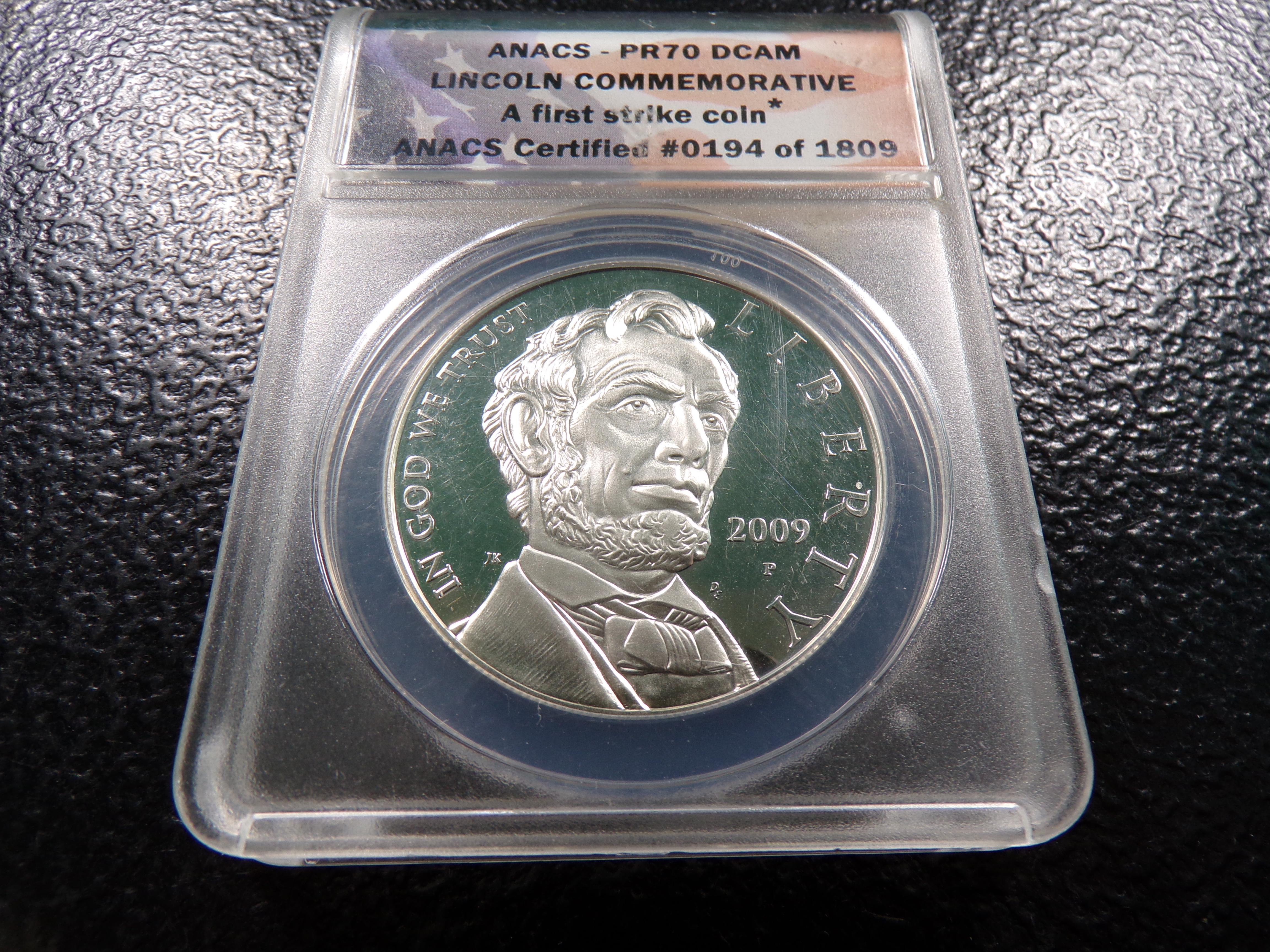 2009-P ANACS PR70 DCAM A FIRST STRIKE COIN LINCOLN COMMEM. SILVER PROOF DOLLAR #0194 OF 1809
