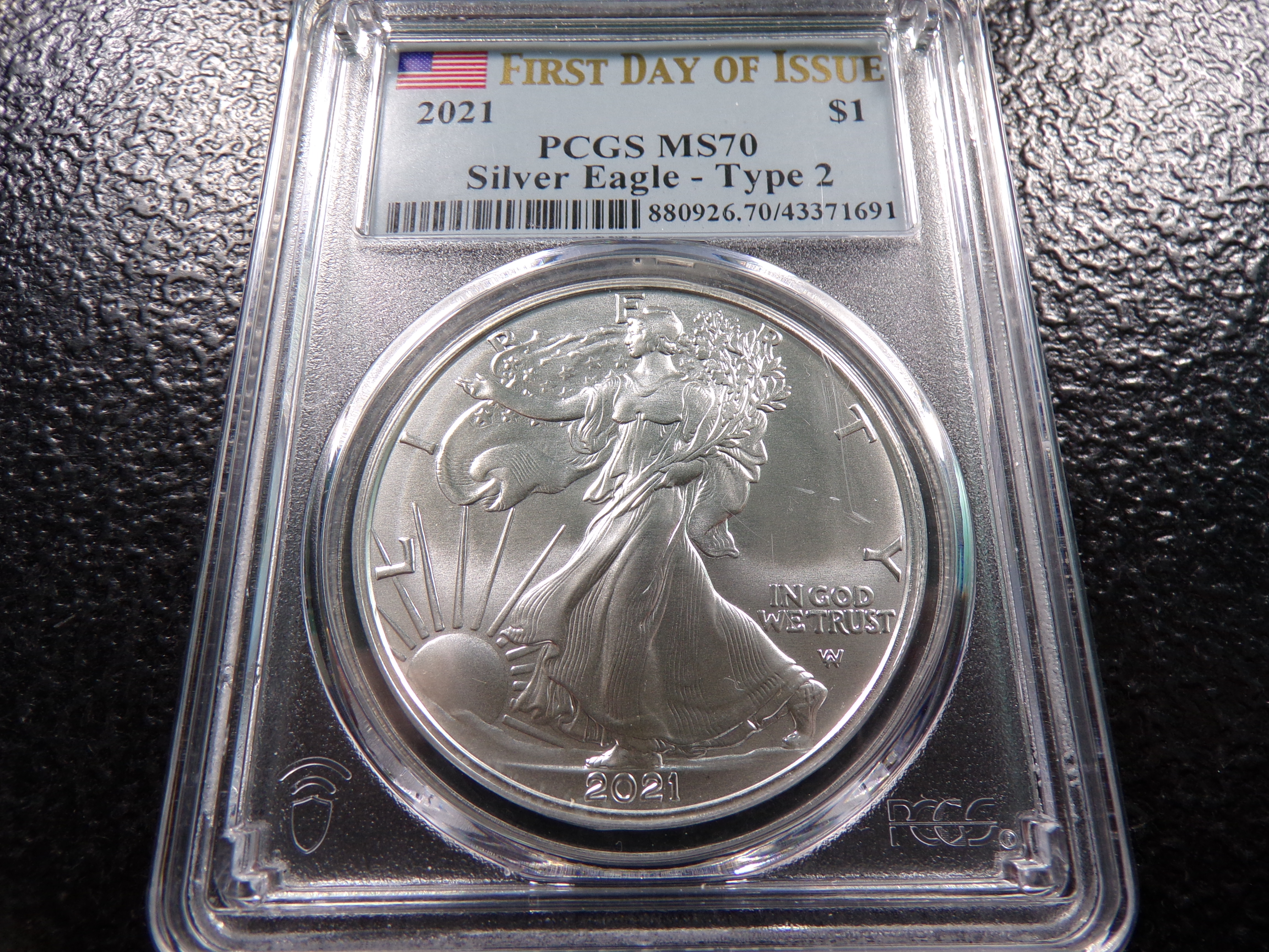 2021 PCGS MS70 TYPE 2 FIRST DAY ISSUE AMERICAN SILVER EAGLE DOLLAR