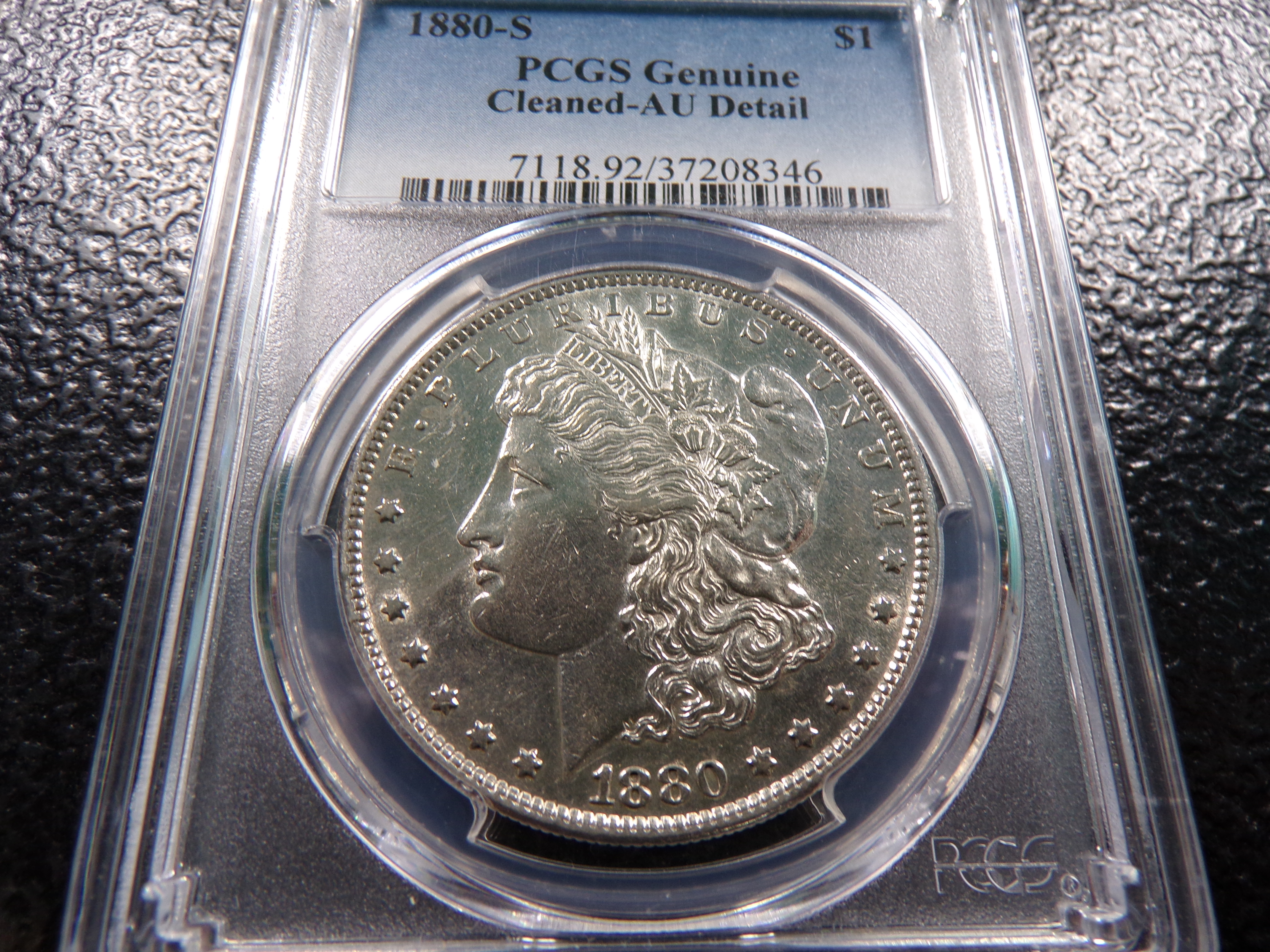 1880-S PCGS AU. DETAIL MORGAN SILVER DOLLAR GENUINE CLEANED