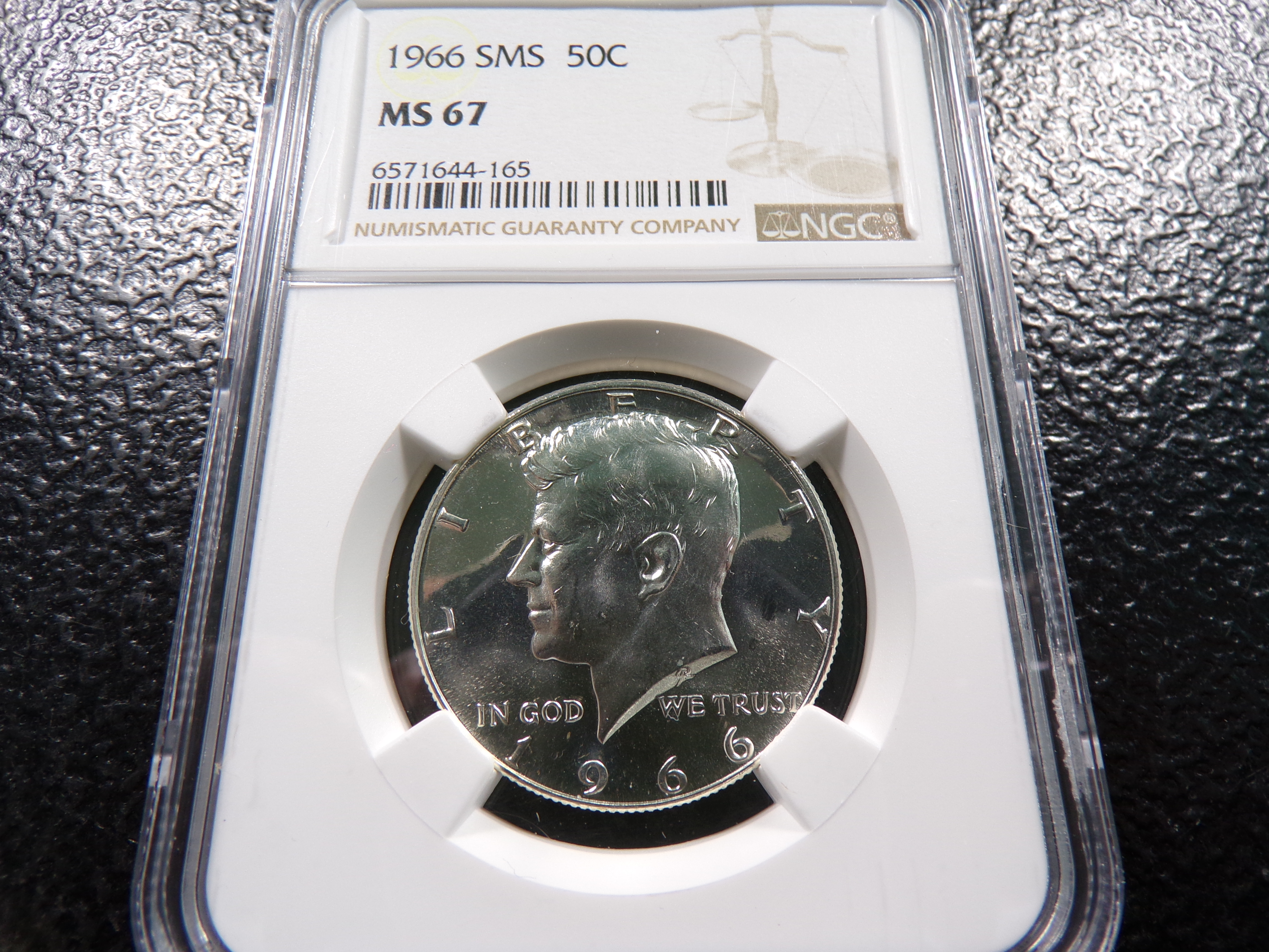 1966 SMS NGC MS67 KENNEDY SILVER HALF DOLLAR