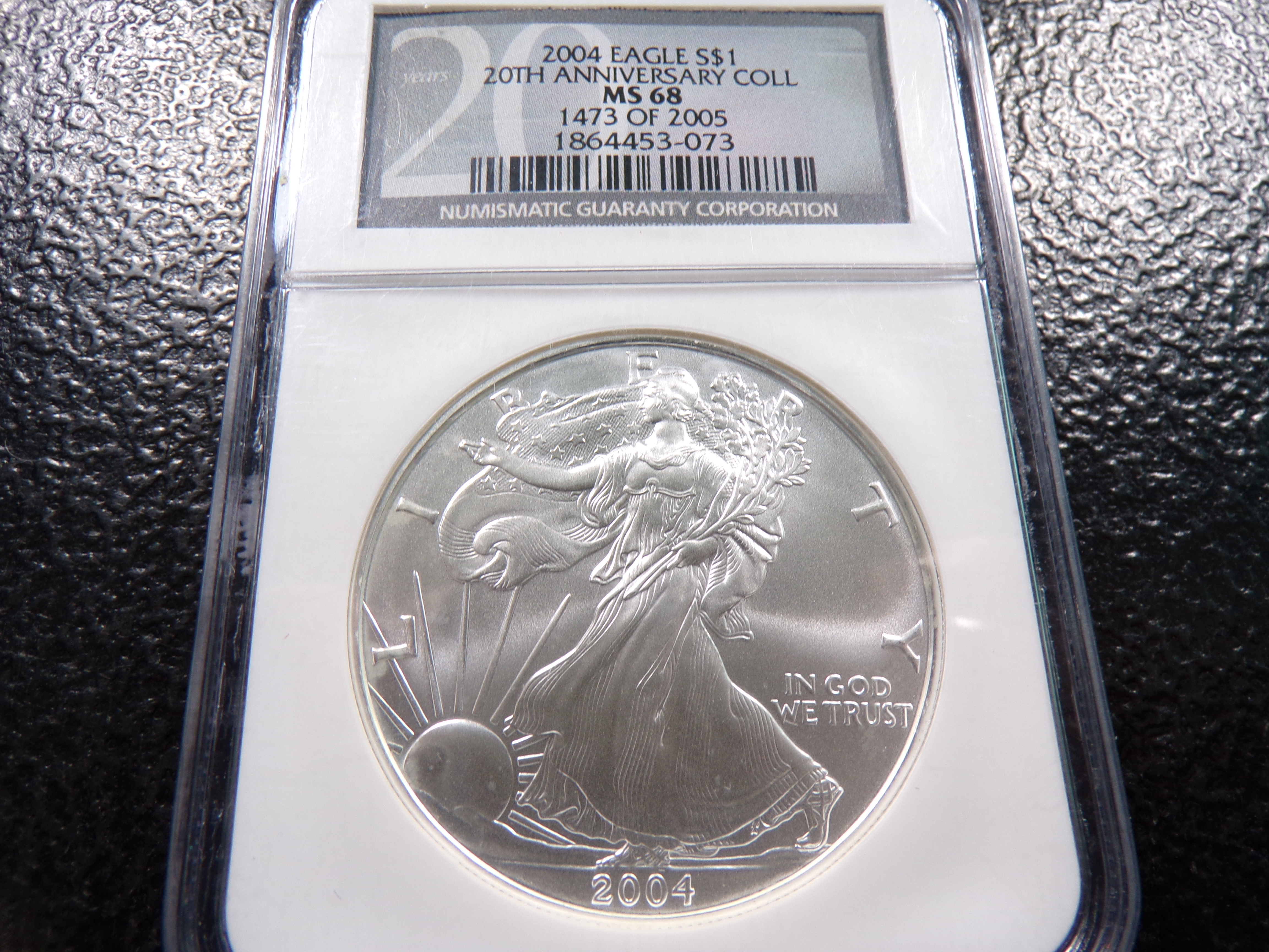 2004 NGC MS68 20TH ANNIV. COLL. AMERICAN SILVER EAGLE DOLLAR