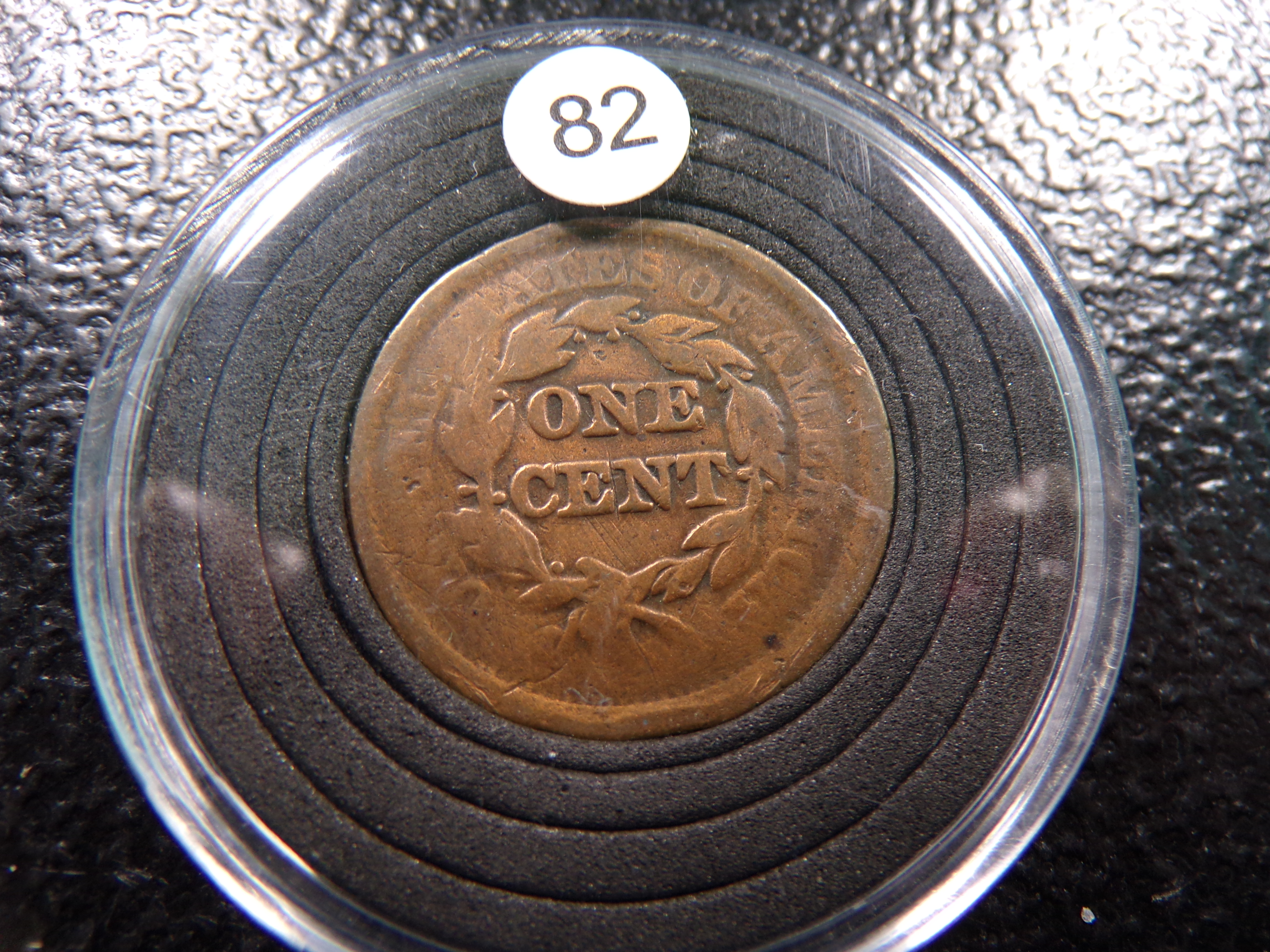 1852 BRAIDED HAIR LARGE CENT STAMPED ON FRONT JULY 11, 1854