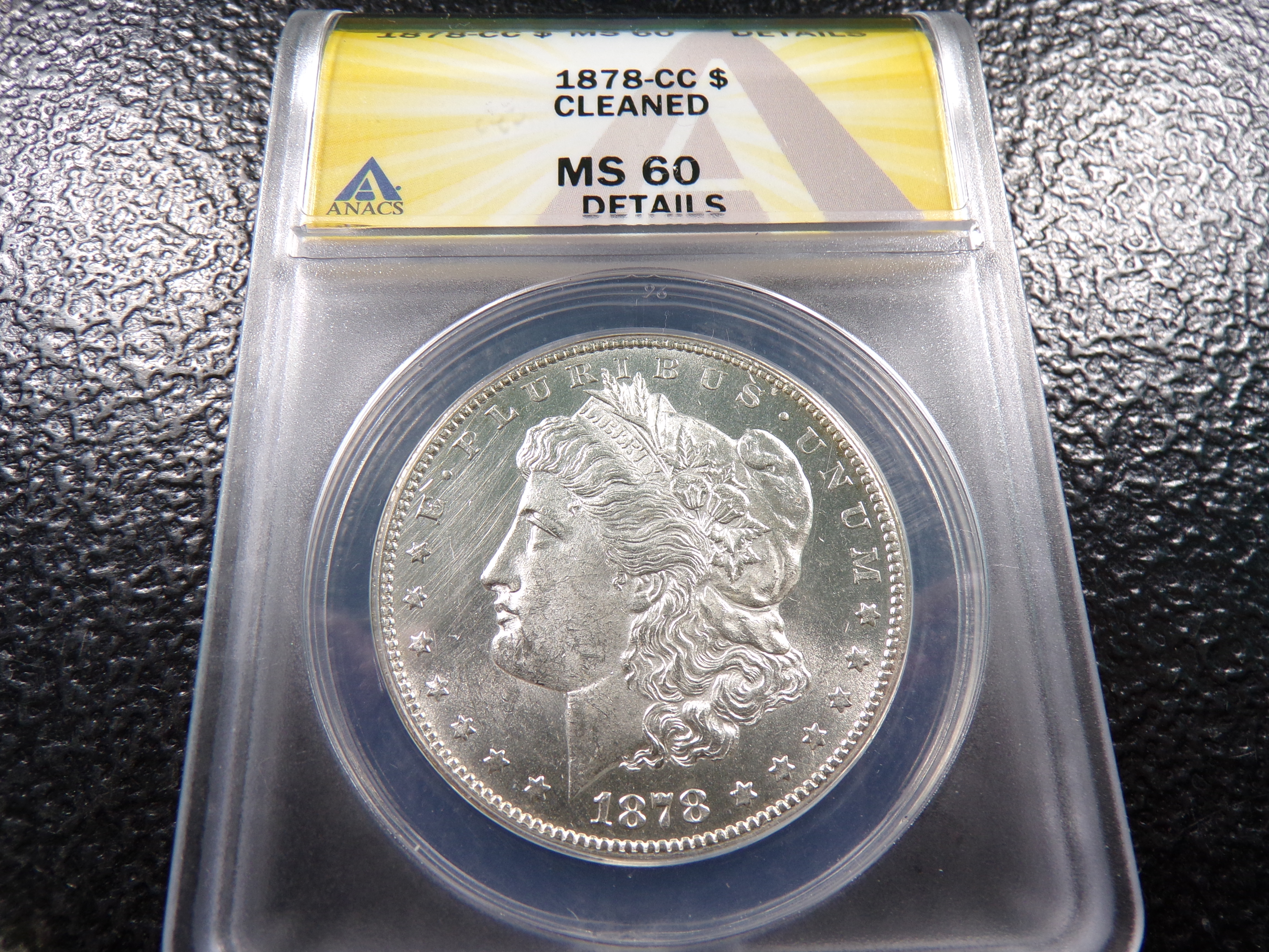 1878-CC ANACS MS60 DETAIL KEY DATE CARSON CITY MORGAN SILVER DOLLAR CLEANED