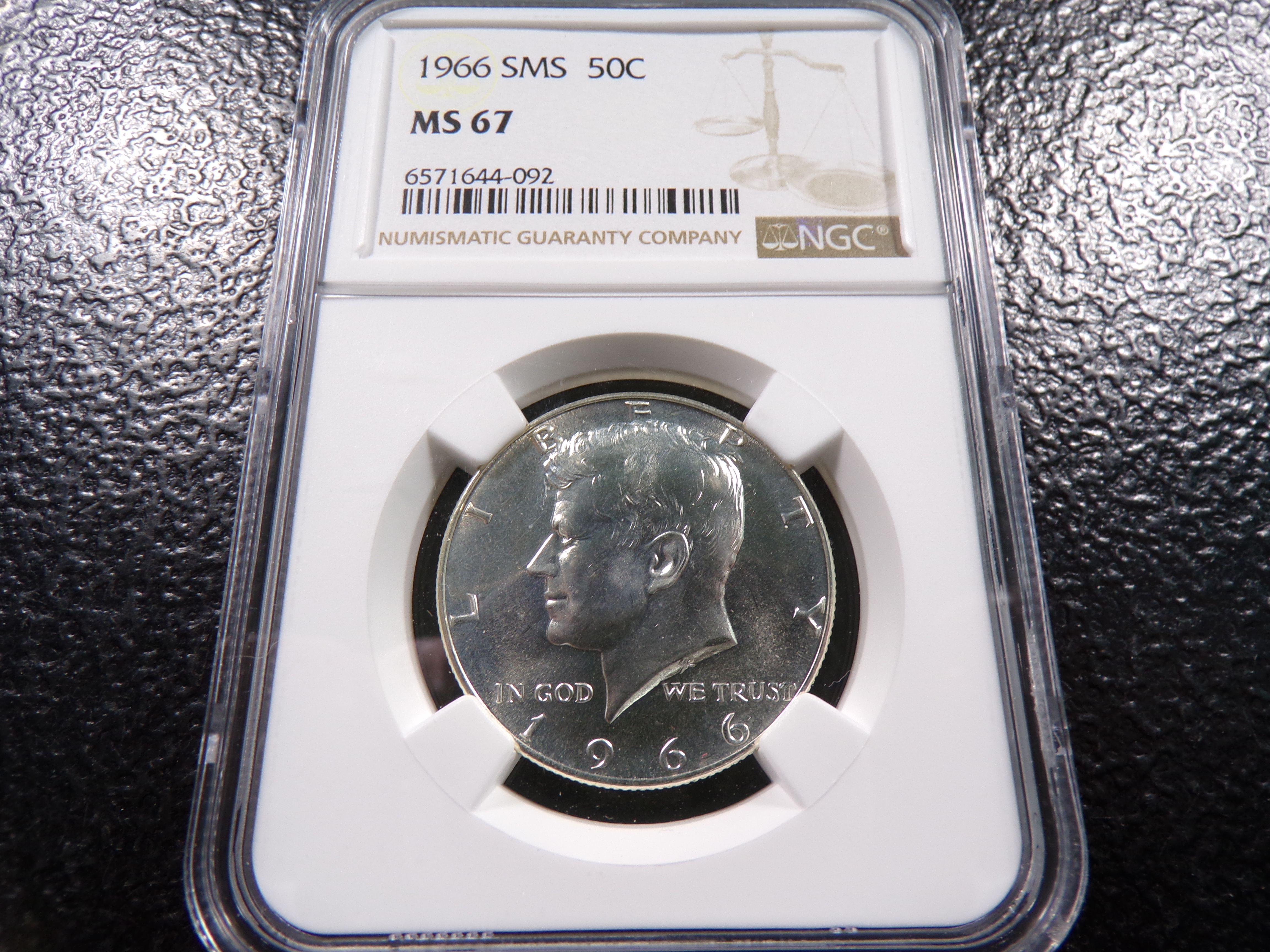 1966 SMS NGC MS67 KENNEDY SILVER HALF DOLLAR