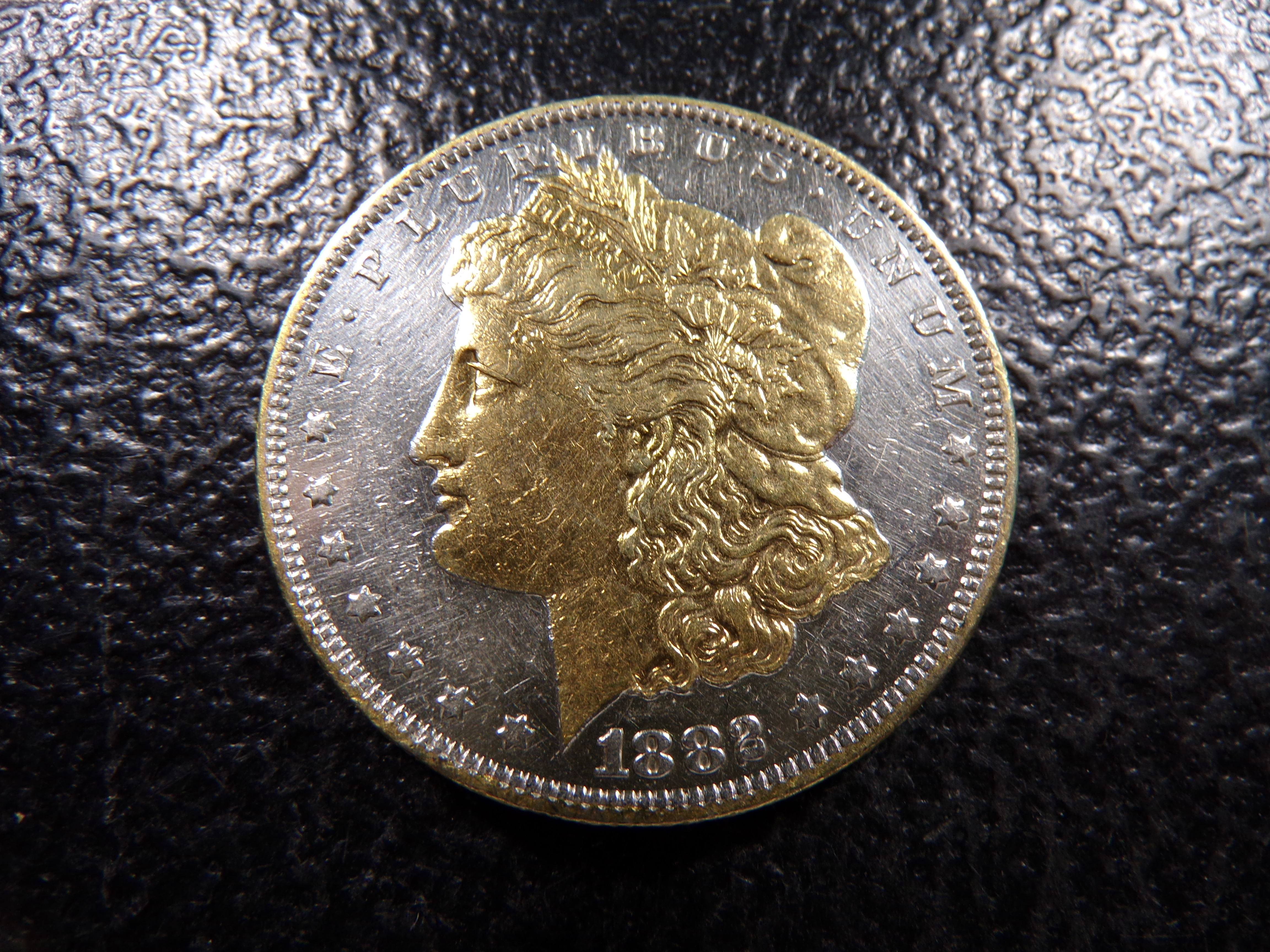 1882-O GOLD COLOR ENHANCED MORGAN SILVER DOLLAR