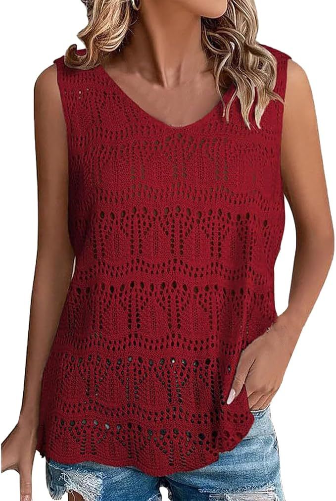 Lot 374: 15 x Trendy V Neck Crochet Sleeveless Shirts Lb47 sku-3907