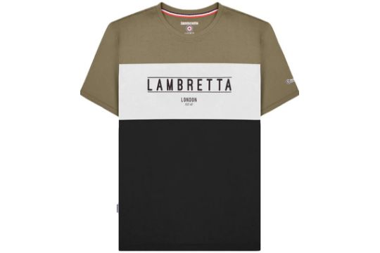 Lambretta Men's Panel Crew Neck T-Shirt - Khaki/Black RRP £22.00 Large L29c sku-2718