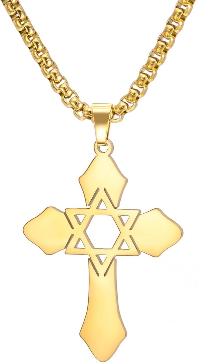 Cross with Star of David Pendant Necklace sku-4417