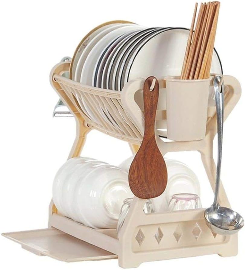 6 x Multifunction Tableware Storage Racks - Khaki RRP £32.99 L16 sku-2904