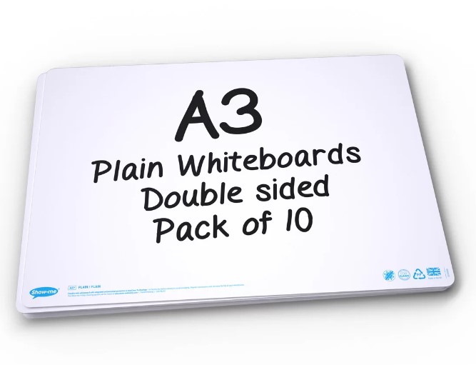Packs of 10 x A3 Plain Whiteboards L18a sku-2951