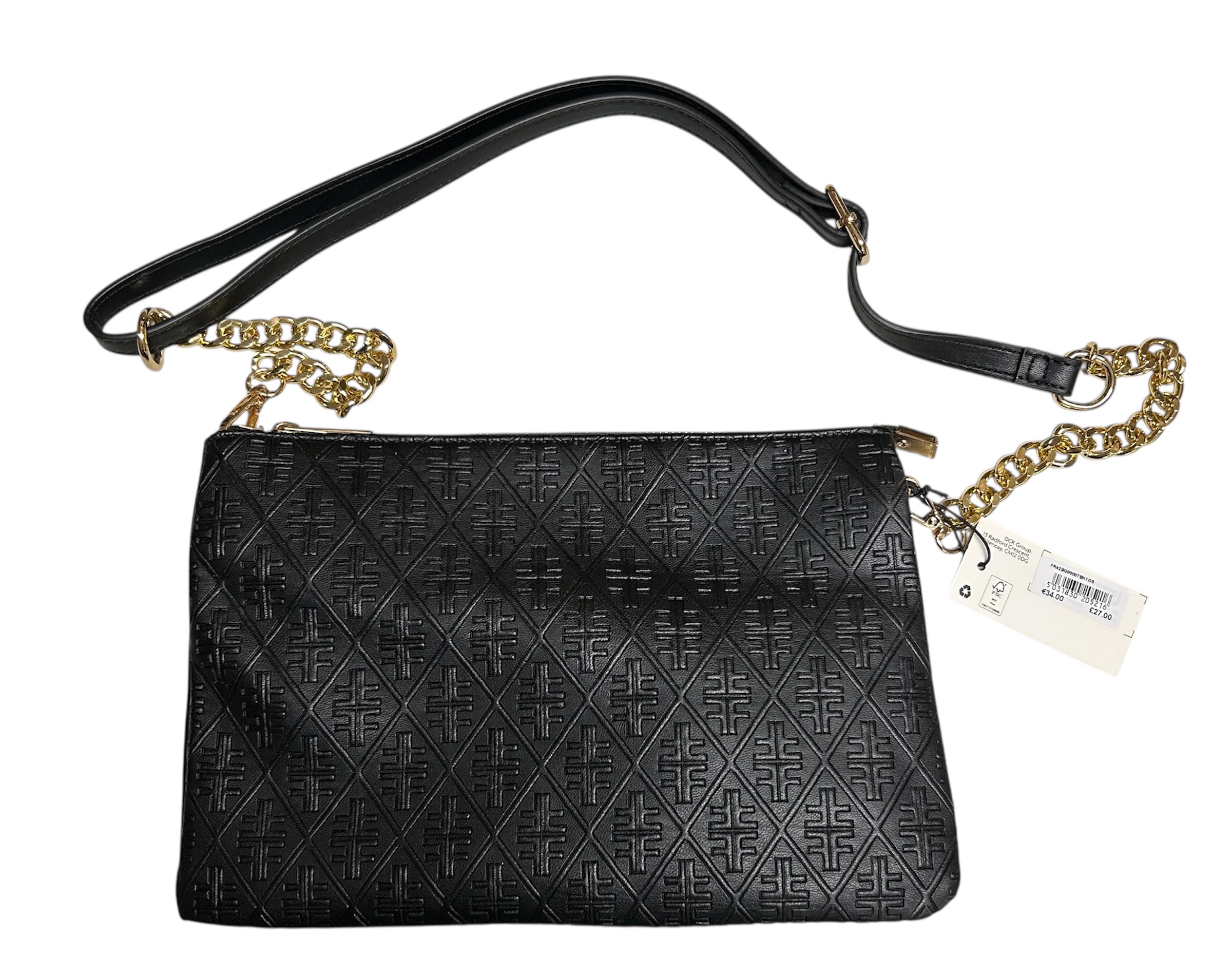 5 x Embossed Chain Strap Black Bag One Size RRP £27.00 ea. L24a sku-3008