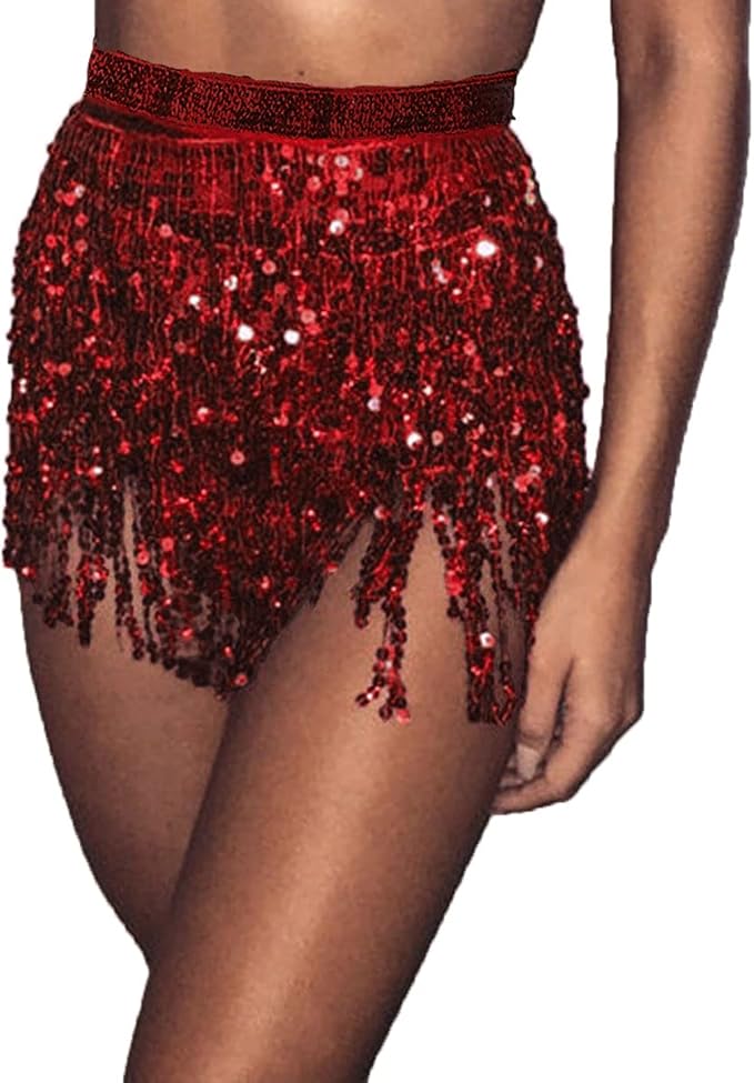 5 x Women's Dance Hip Skirt Tassel Sequins Lb4 sku-3508