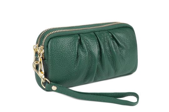 Genuine Leather Wristlet Purse Green  L3a sku-34973