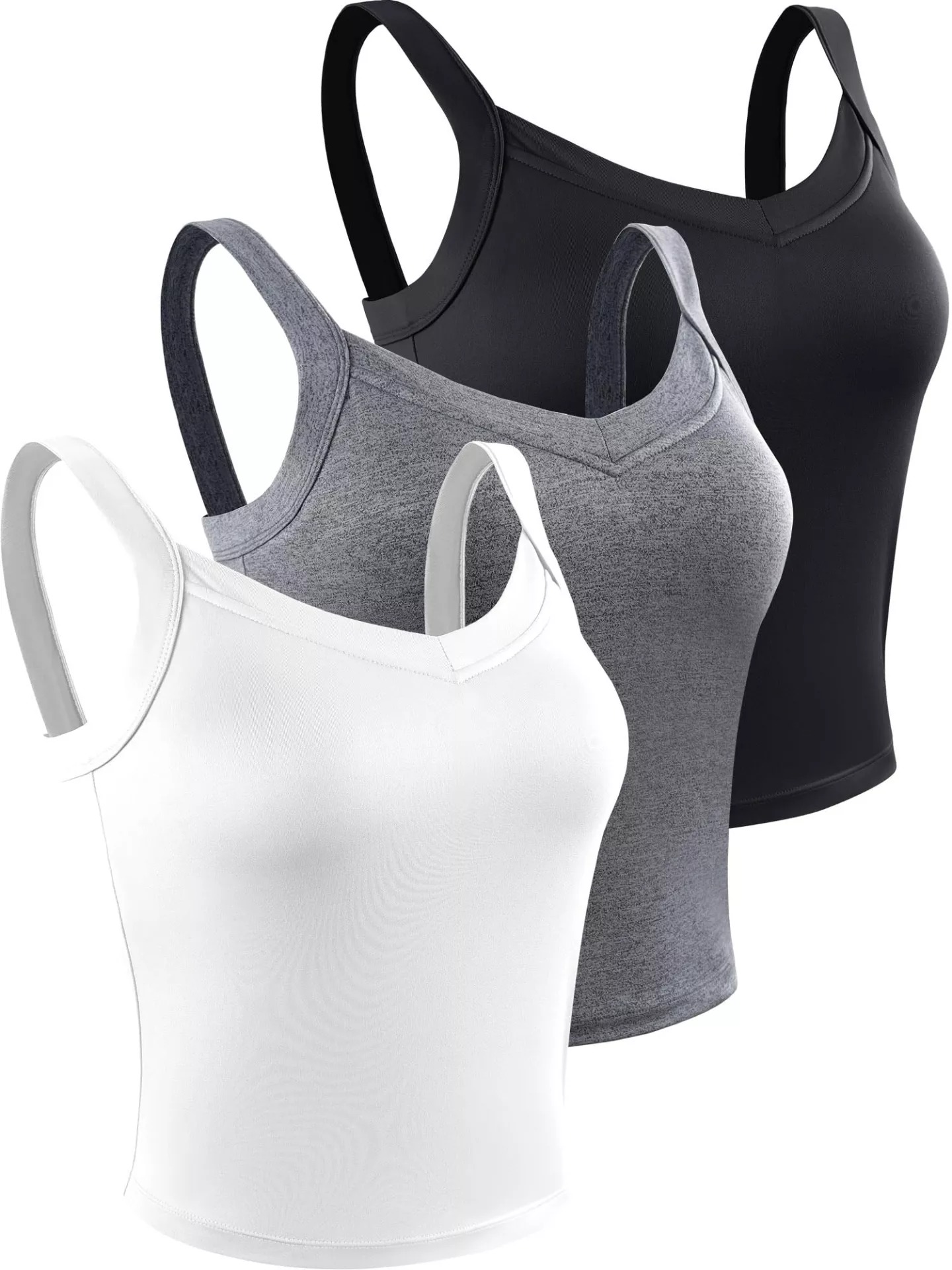 6 x 3 Pack Women Athletic V-Neck Vest with Shelf Bra Lb37 sku-4382