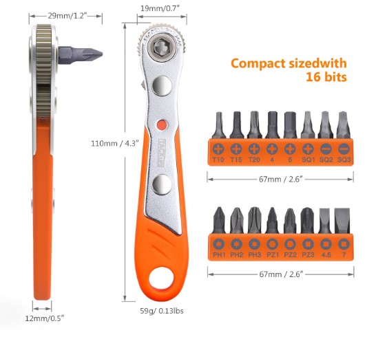 17 Pcs Mini Ratchet Screwdriver with 1/4” Drive L 1a L1a sku-2317