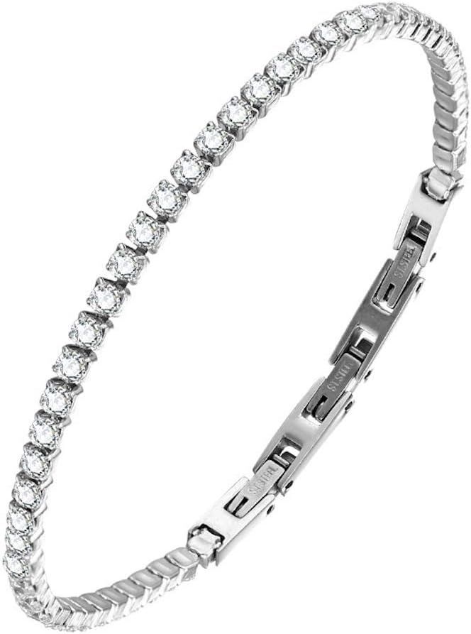 Lot 179: 25 x Stainless Steel Diamond-Cut Cubic Zirconia Tennis Bracelet 3mm 8 inches L14a sku-3576