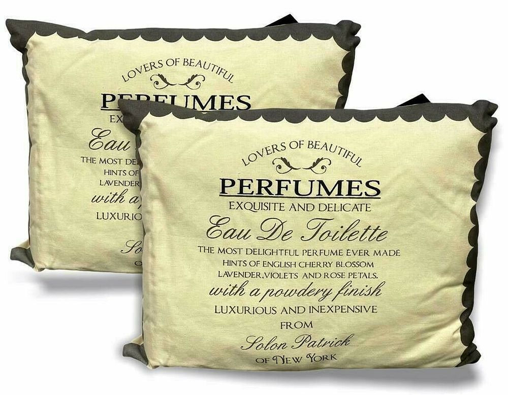 Lot 318: 4 x Vintage Perfume Cream/Grey 'Eau De Toilette' Cushions - 40cm RRP £108.00 L15a sku-617