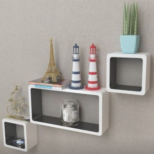 Lot 395: 6 x 3 White-black MDF Floating Wall Display Shelf Cubes L17a sku-2426