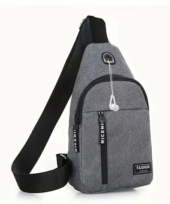 Lot 248: Grey Unisex Chest Bag With Earphone Hole Canvas Bag L16 sku-2660