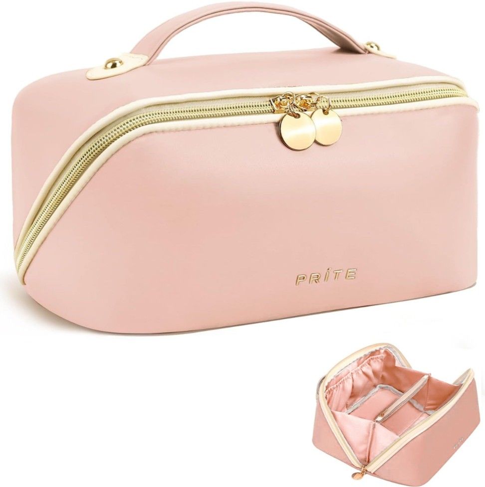 Lot 412: Prite Travel Makeup Bag Flat Lay Cosmetic Case with Brush Pocket L2338 sku-4711
