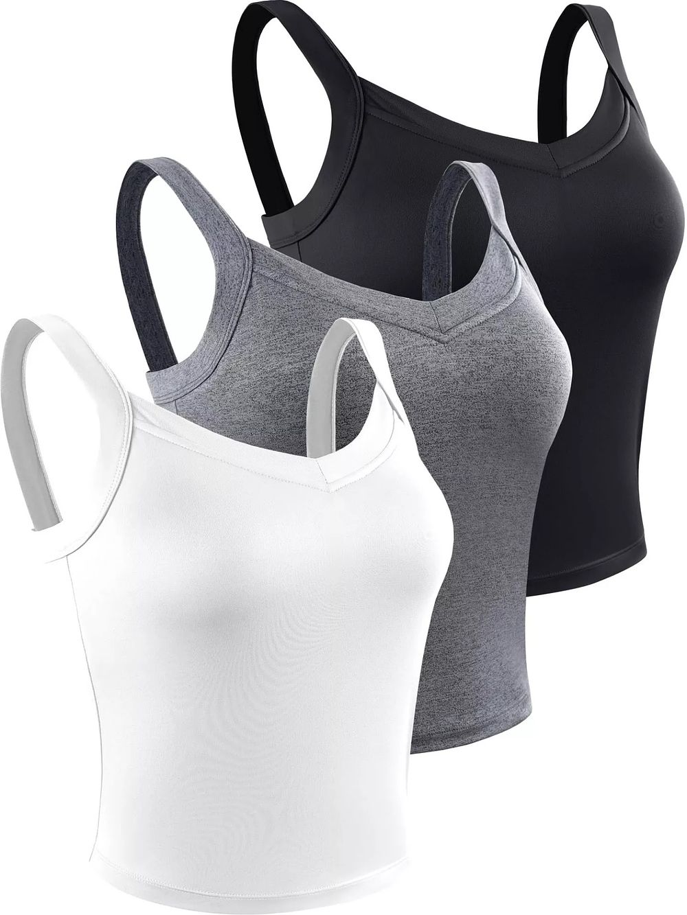 Lot 10: 3 Pack Women Athletic V-Neck Vest with Shelf Bra RRP £26.56 Lb37 sku-4383