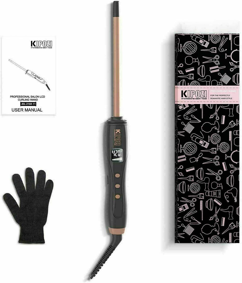 Lot 95: KIPOZI 3/10 Inch Ceramic Thin Curling Iron Wand Curler Iron Fast Heat Resistant L11a sku-2506