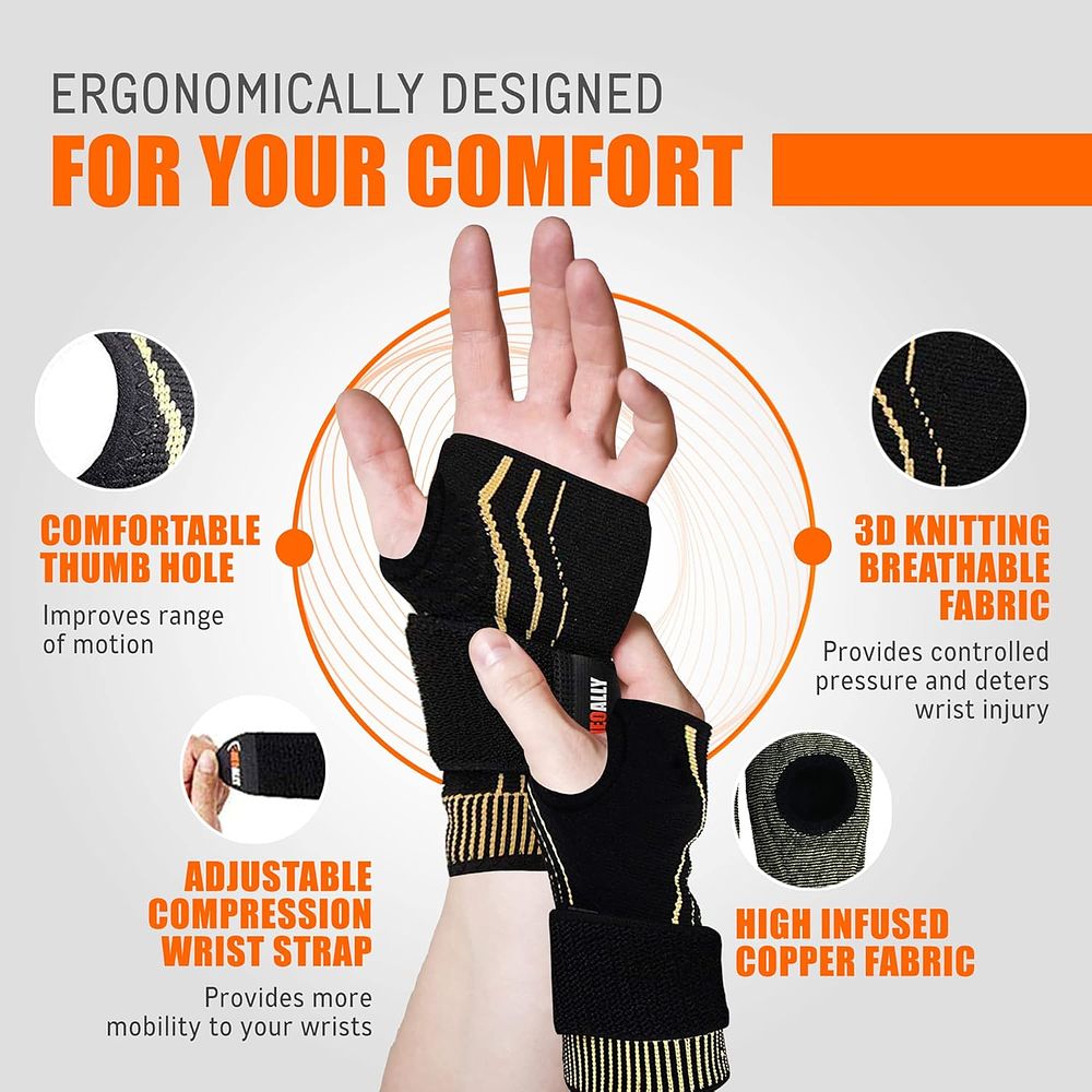 Lot 148: 5 x Copper Wrist Brace Adjustable Wrist Wraps Compression L4b sku-4159