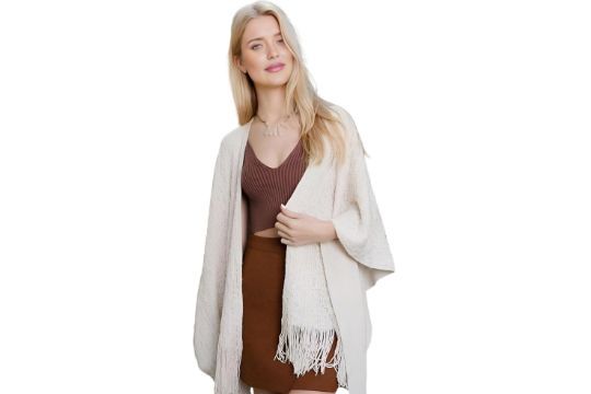 Lot 155: 6 x Women Hollow Out Poncho Tassel Knit Shawls Lb40 sku-3778