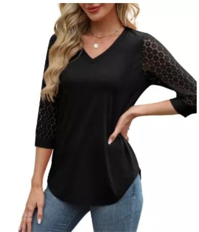 Lot 351: 7 x Women's Tops 3/4 Sleeve V-Neck Lace Tunic Tops Lb18 sku-4023