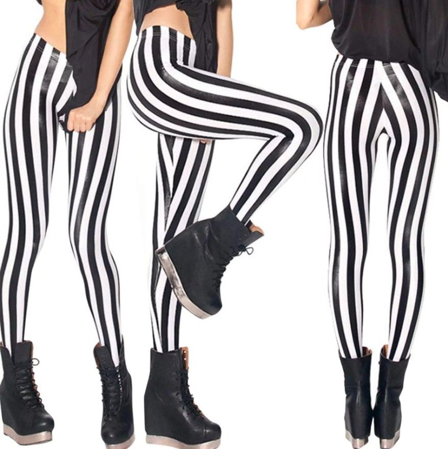 Lot 459: 6 x Women's Black White Striped Legging Pants Lb6 sku-4206