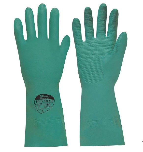 Lot 107: 48 x Polyco Nitri-Tech III Chemical Resistant Gauntlet Gloves RRP £2.74 ea L7 sku-2966