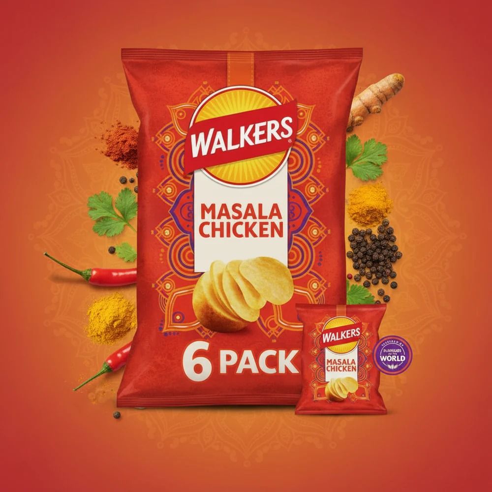 Lot 213: 12 x 25g Bags Walkers Masala Chicken Multipack Crisps BBE 02.05.26 sku-4436