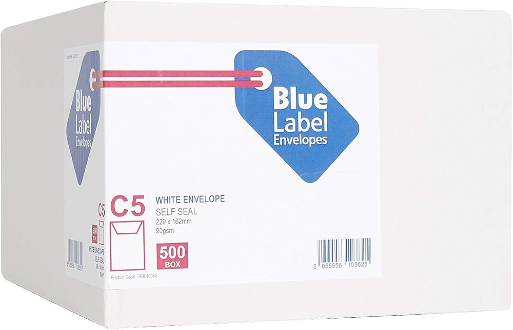 Lot 225: 500 x Blue Label C5 229 x 162 mm 90 gsm Pocket Self Seal Envelope RRP £18.99 L13c sku-2889