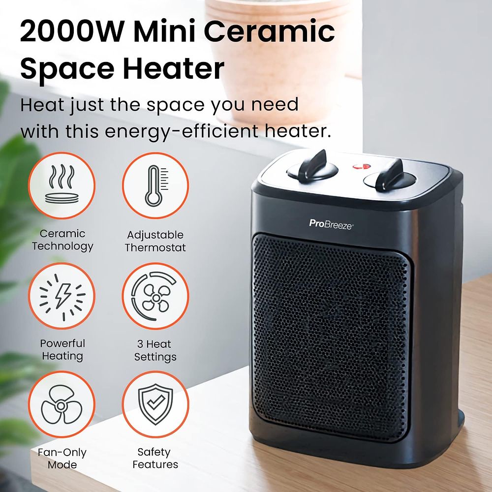 Lot 331: Pro Breeze 2000W Mini Ceramic Fan Heater - 3 Heat Settings RRP £44.99 L15a sku-2869