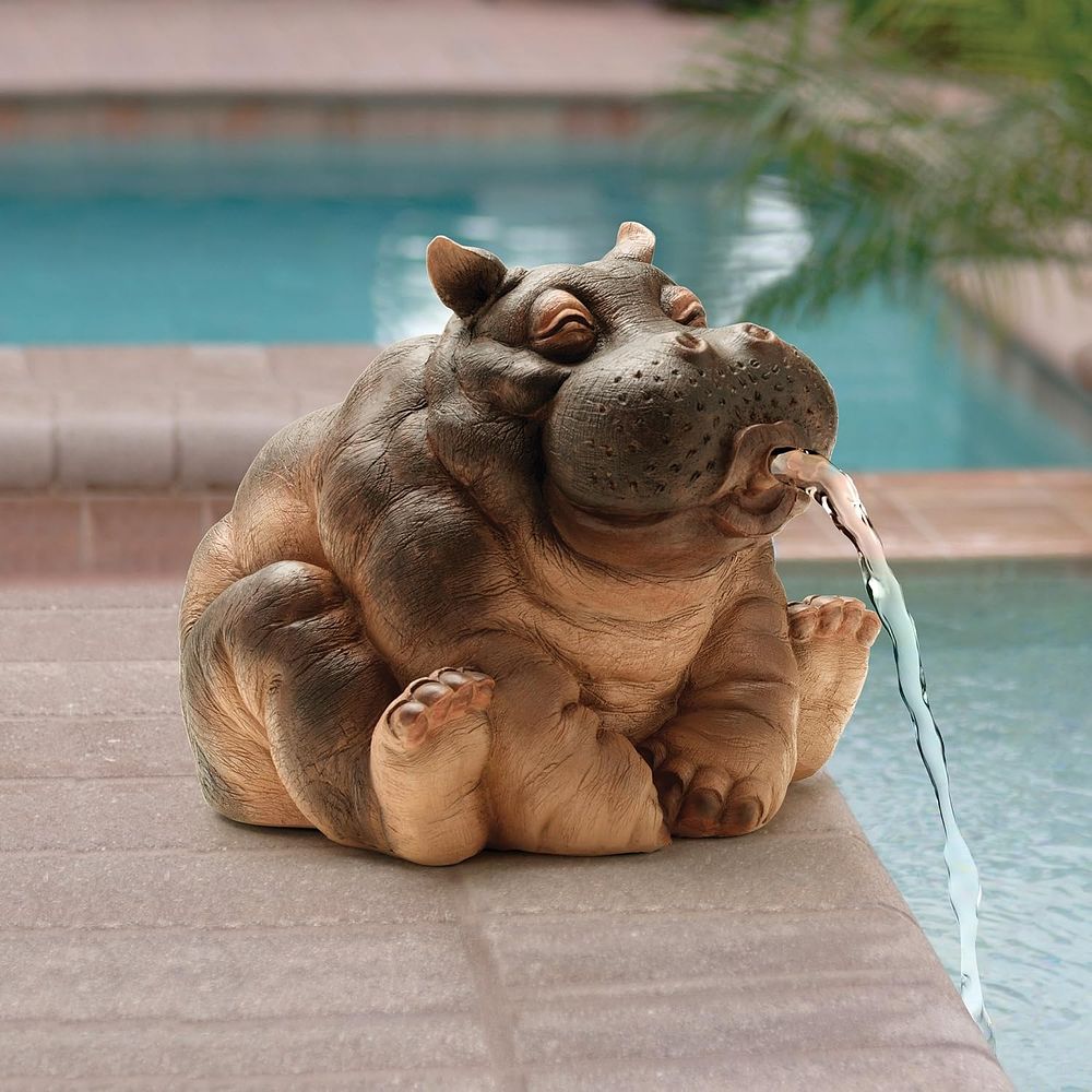 Lot 97: Hanna the Hippo African Decor Piped Water Feature L18 sku-4614