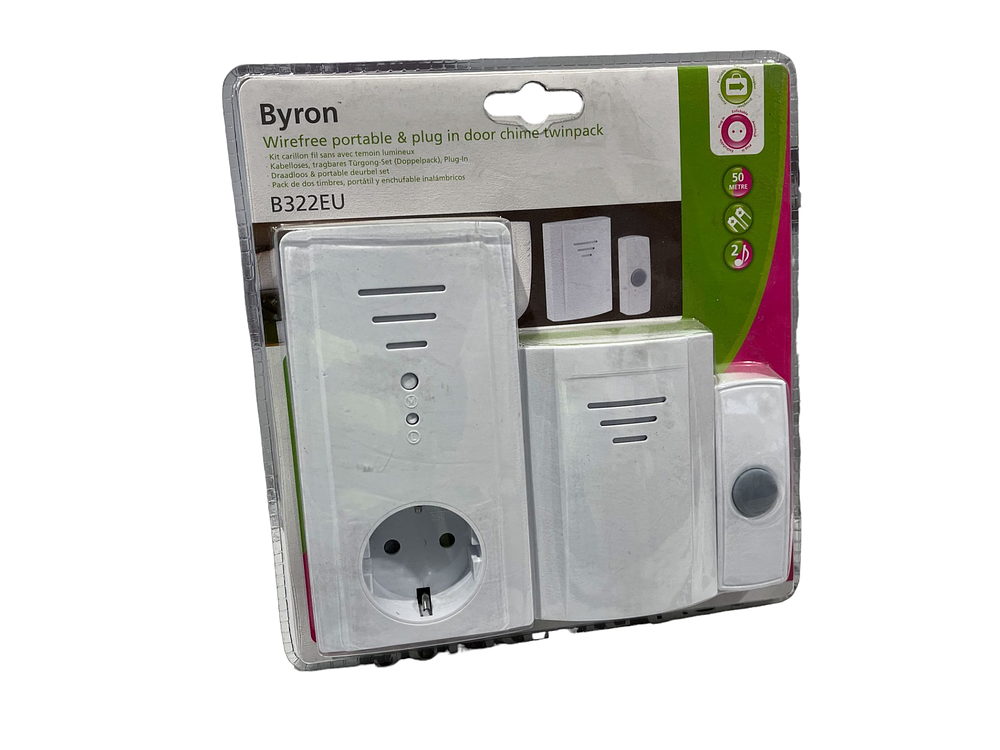 Lot 131: Byron Wirefree Portable And Plug In Doorchime Twinpack L1b sku-2609