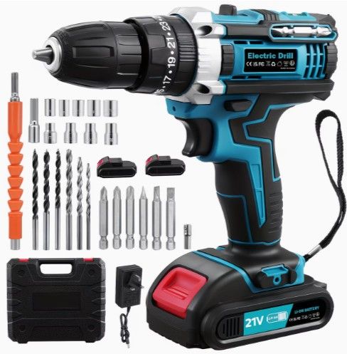Lot 151: High-Power Cordless Drill, 21V Impact Drill & Screwdriver Set with 2 Batteries L1c sku-4033