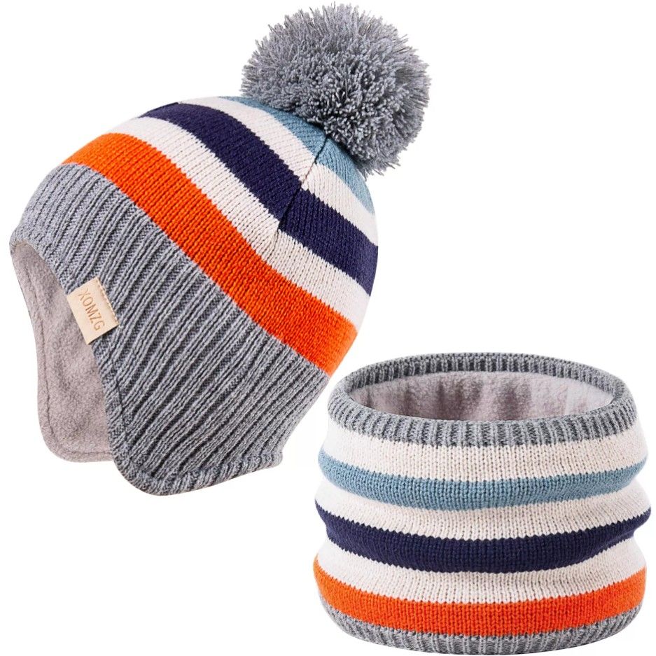 Lot 267: 6 x Beanie Knit Hats for Toddlers with Earflap Fleece L18a sku-4214